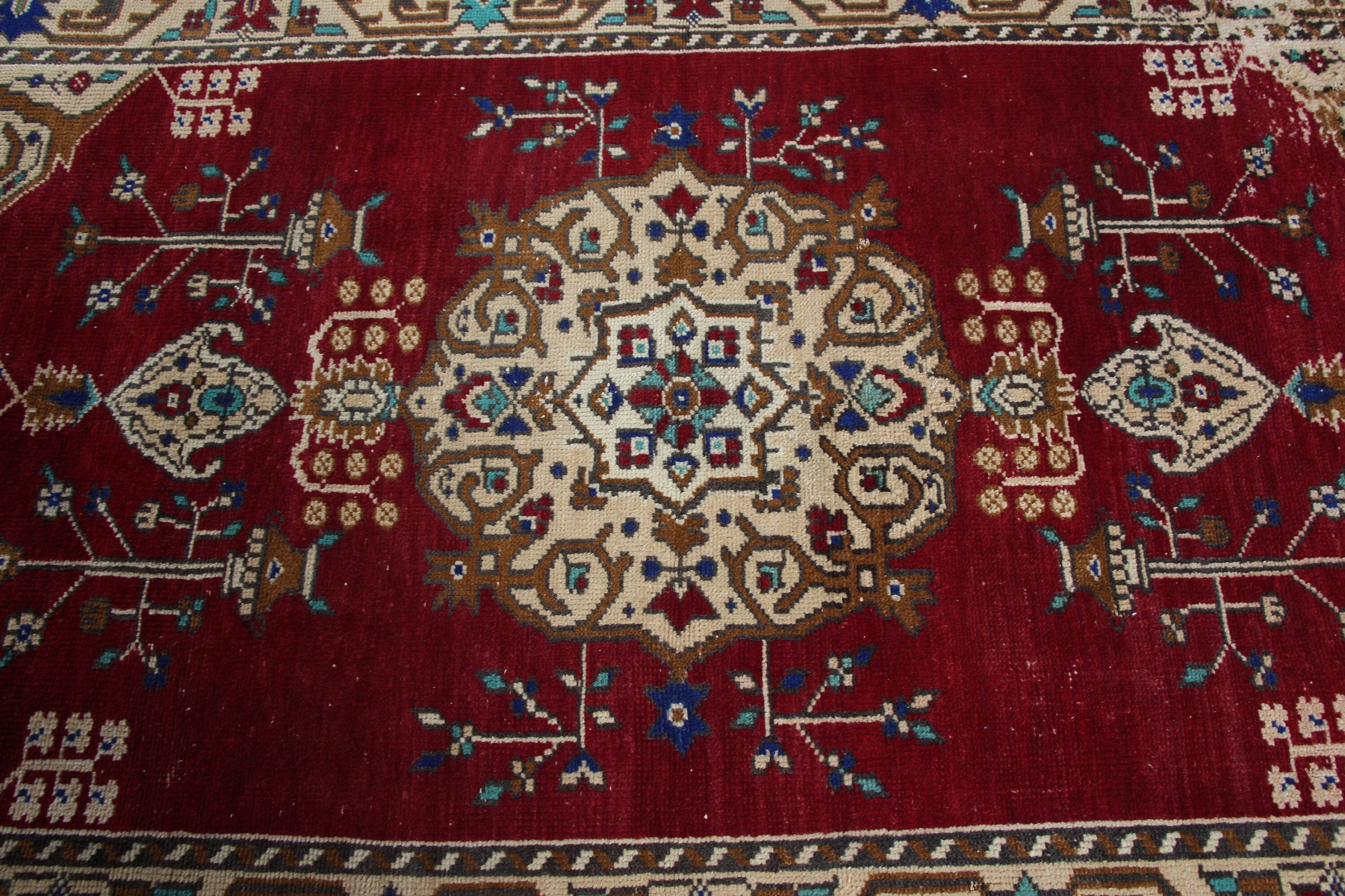 Kırmızı Oryantal Halı, Vintage Halı, Türk Halısı, Yemek Odası Halıları, 4.2x7.5 ft Alan Halıları, Mutfak Halıları, Yer Halısı, Anadolu Halısı, Aztek Halısı