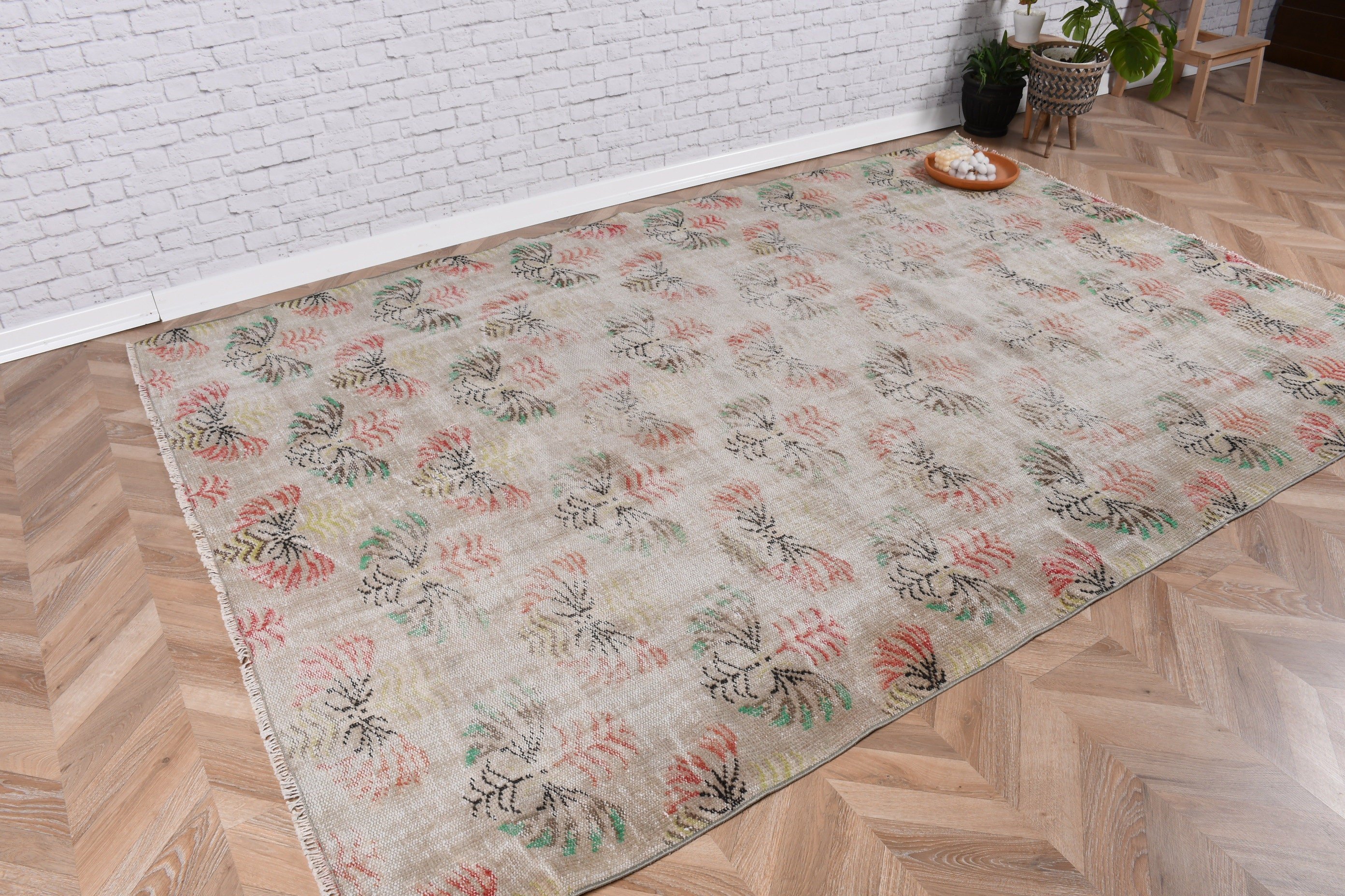 Turkish Rug, 6.1x8.9 ft Large Rug, Boho Rug, Statement Rug, Beige Wool Rug, Dining Room Rug, Vintage Rug, Bedroom Rugs, Large Vintage Rugs