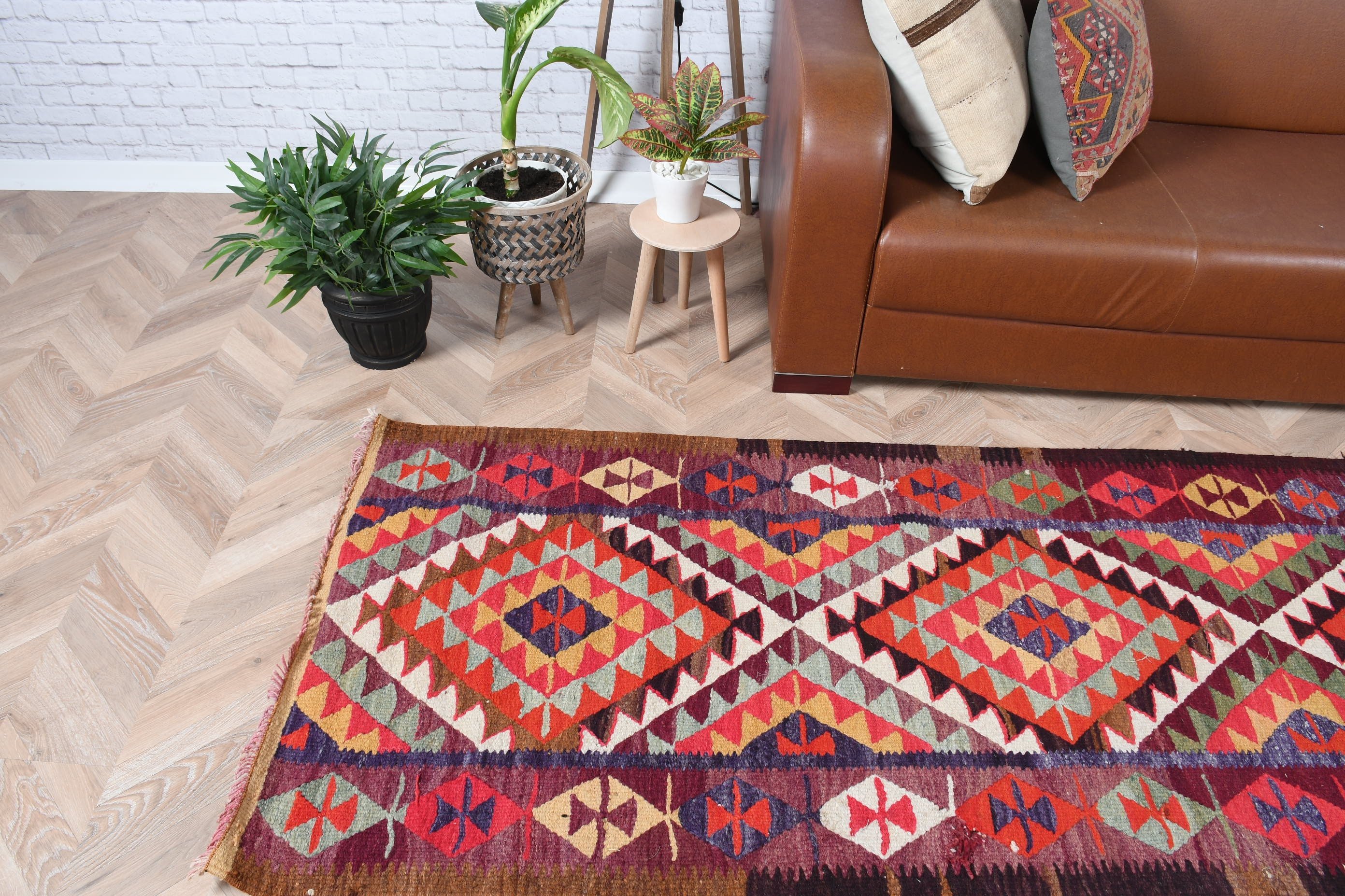 Türk Halısı, Mutfak Halısı, Eski Halı, Antika Halılar, 2,9x9,5 ft Yolluk Halısı, Kilim, Kırmızı Yün Halı, Vintage Halı, Mutfak Halıları, Anadolu Halıları