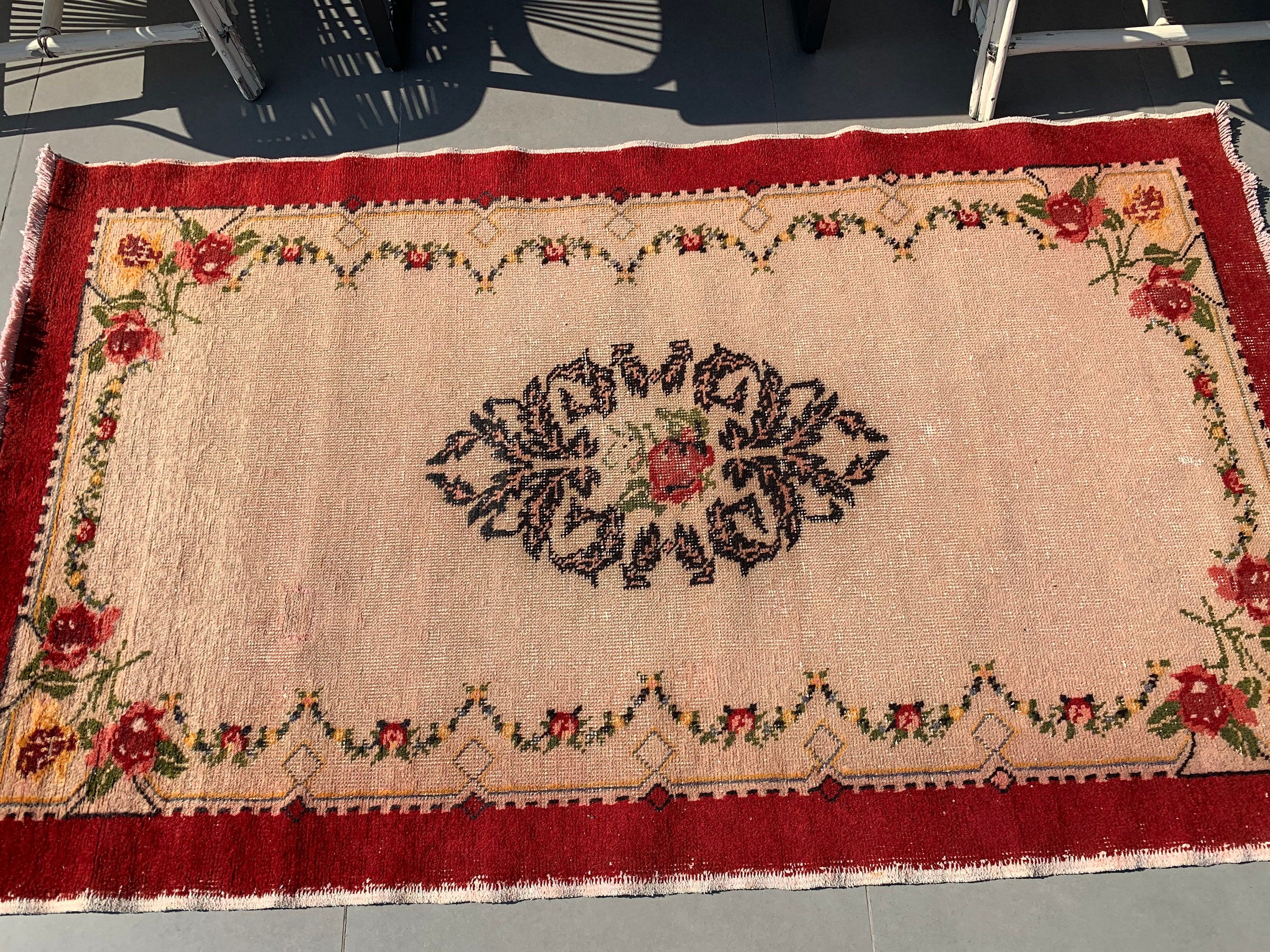 Red  3.5x5.9 ft Accent Rug, Rugs for Kitchen, Vintage Rugs, Antique Rugs, Turkish Rugs, Abstract Rugs, Entry Rug, Bedroom Rugs