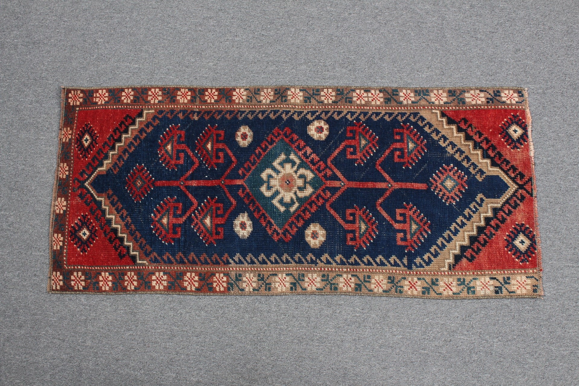 Duvara Asılan Halılar, Yatak Odası Halısı, Soğuk Halı, Mavi Anadolu Halısı, 1.7x3.8 ft Küçük Halı, Türk Halısı, Vintage Halı, Yün Halılar, Yatak Odası Halıları