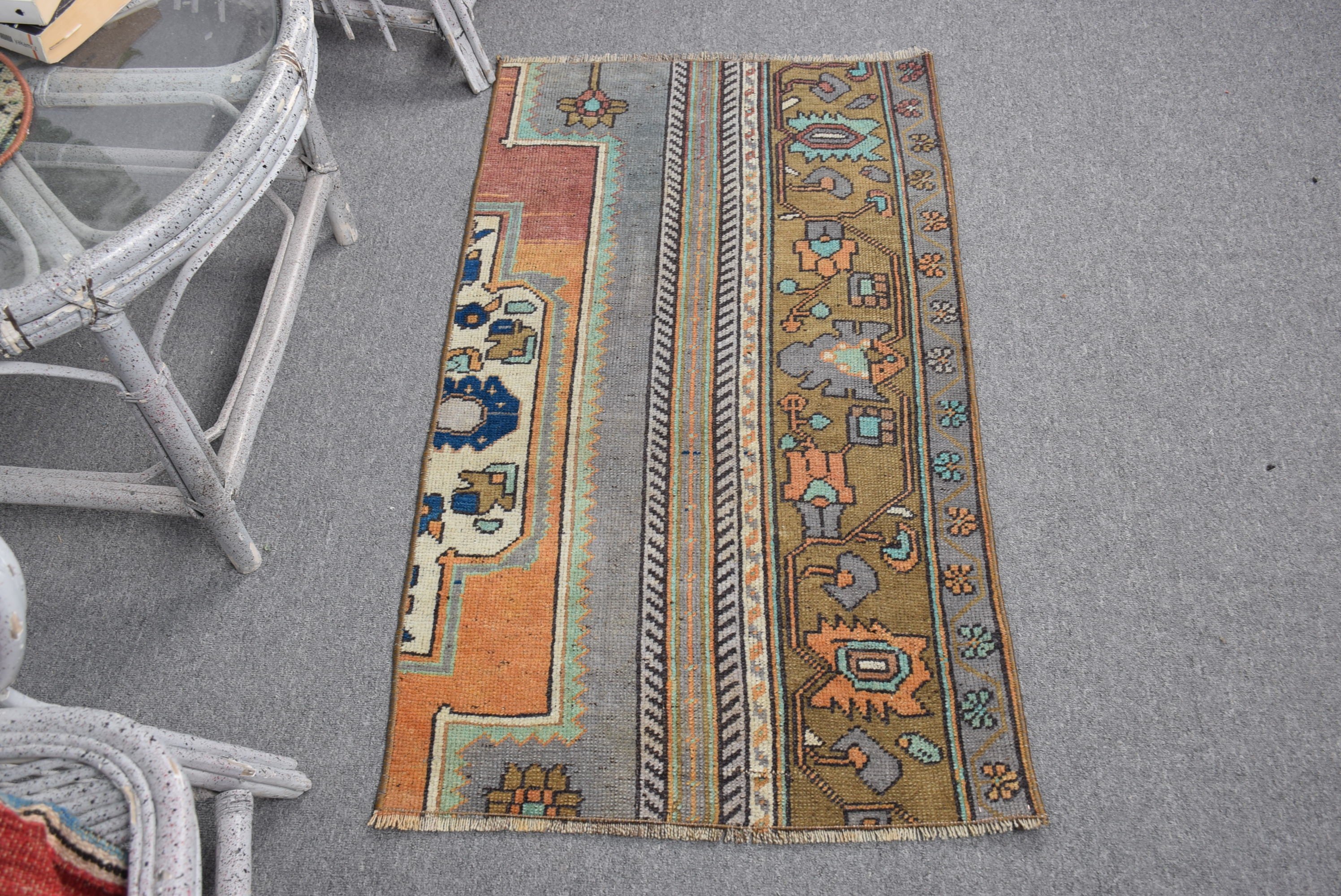 Vintage Rug, Bath Rugs, Rugs for Bedroom, Turkish Rug, Wall Hanging Rug, Wool Rug, Oriental Rugs, Orange Oriental Rug, 2x3.5 ft Small Rugs