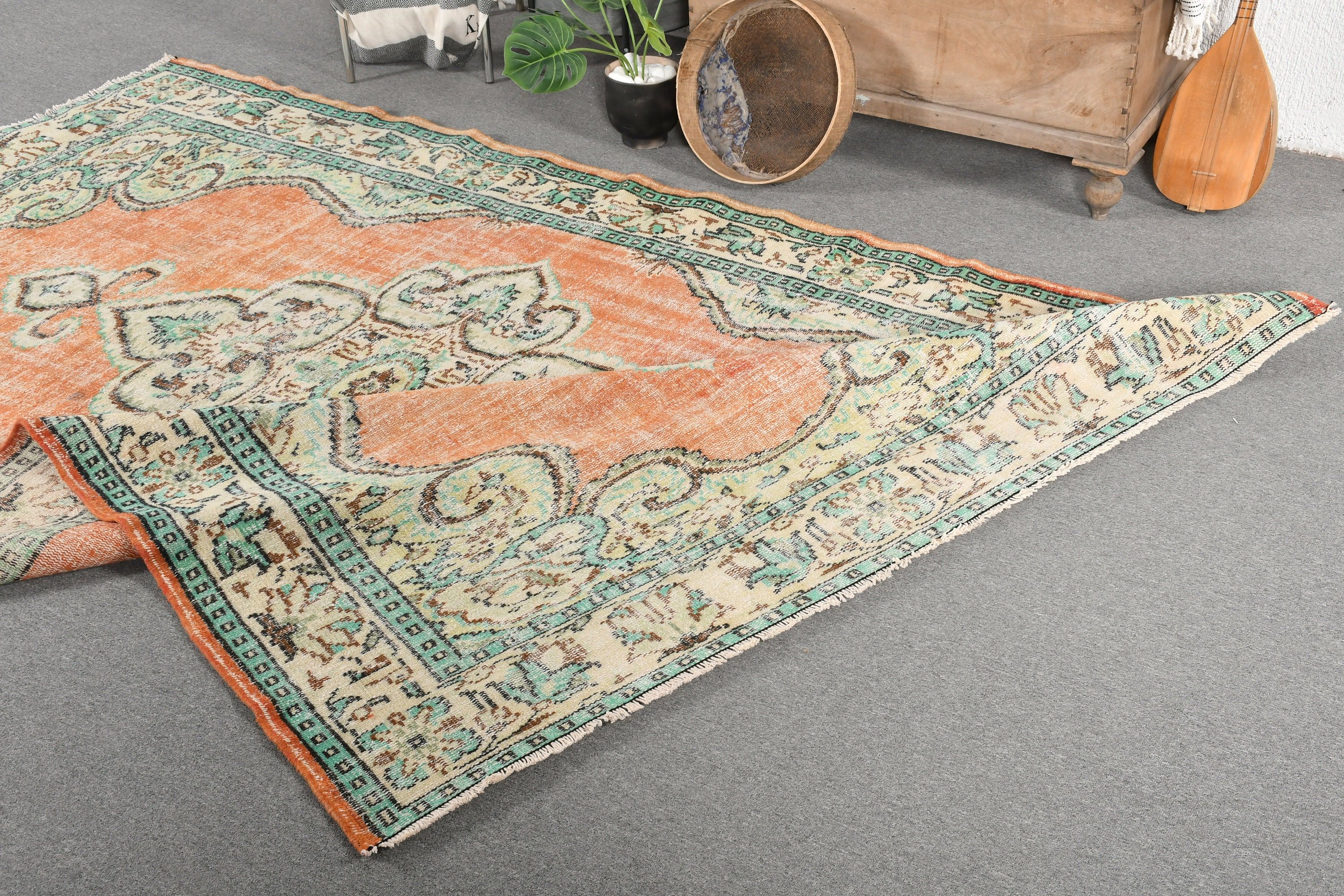 6.4x9.4 ft Large Rug, Turkish Rug, Vintage Rug, Living Room Rug, Dining Room Rugs, Antique Rug, Dorm Rug, Oriental Rug, Green Bedroom Rug