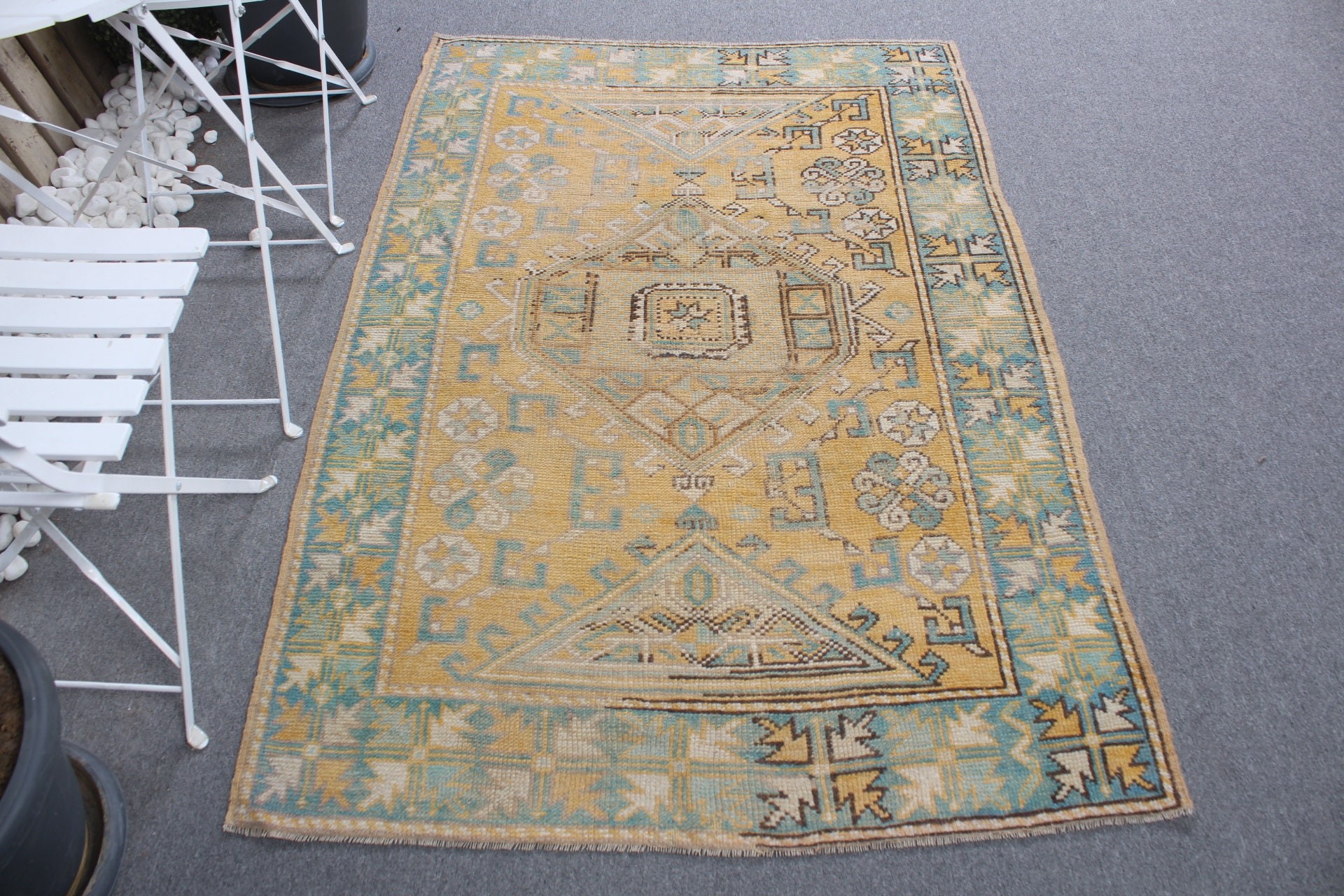 Yellow Floor Rug, Turkish Rug, Vintage Rug, 3.9x5.7 ft Accent Rug, Moroccan Rug, Nursery Rug, Muted Rug, Kitchen Rugs, Rugs for Kitchen