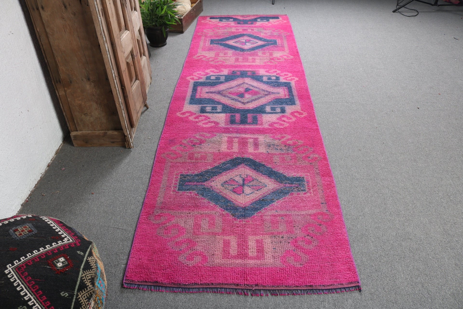 Beni Ourain Runner Rug, Pink Neutral Rugs, Turkish Rug, Kitchen Rugs, Boho Rugs, 3.1x10.7 ft Runner Rugs, Corridor Rugs, Vintage Rug