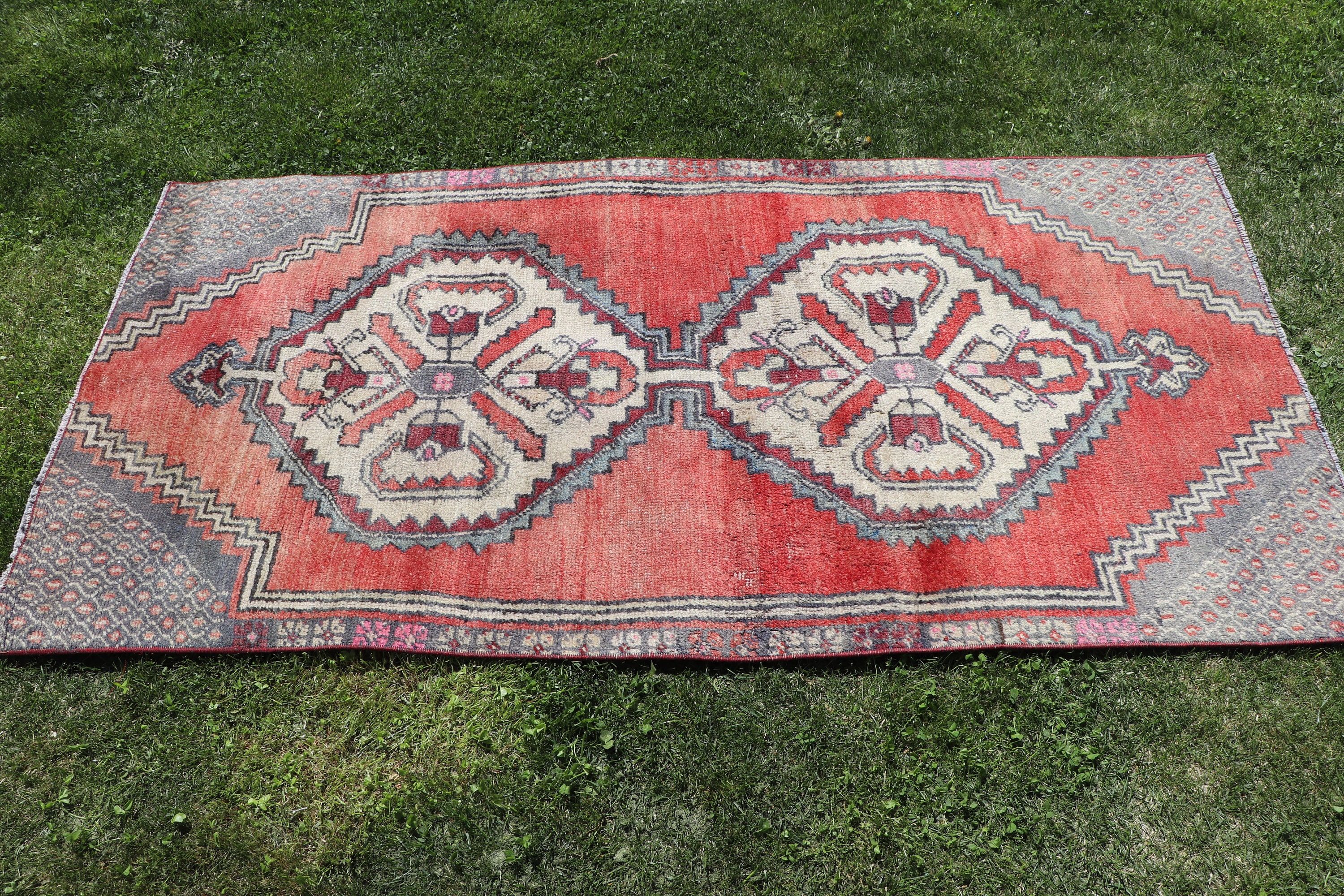 Vintage Accent Rug, Red Bedroom Rugs, Geometric Rug, Antique Rug, Rugs for Bedroom, Turkish Rugs, Vintage Rug, 3.1x6 ft Accent Rug