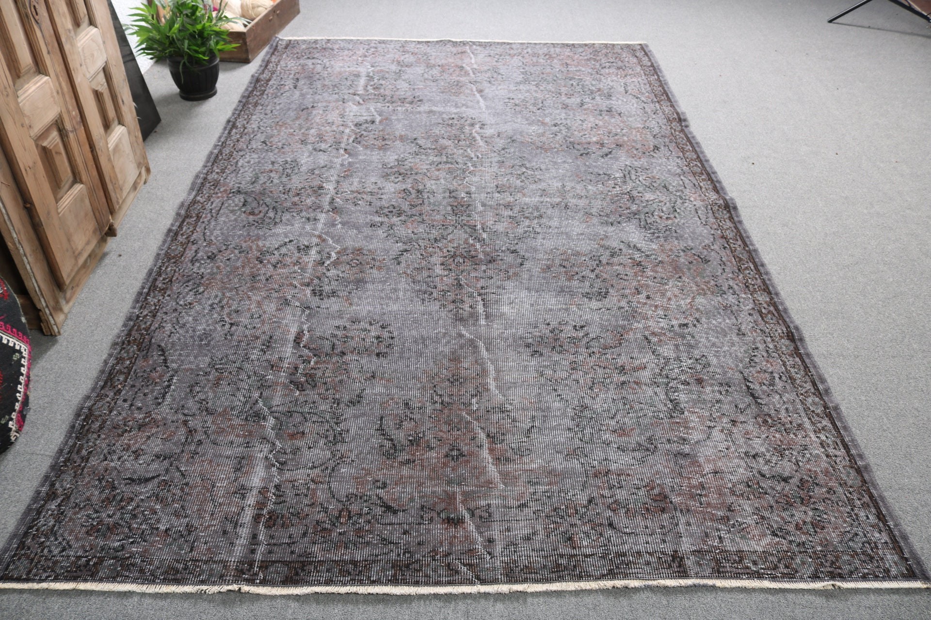 Düz Dokuma Halı, Yatak Odası Halıları, Gri Düz Dokuma Halılar, Büyük Vintage Halı, Vintage Halılar, Türk Halısı, 6x9.4 ft Büyük Halılar, Ev Dekorasyonu Halısı