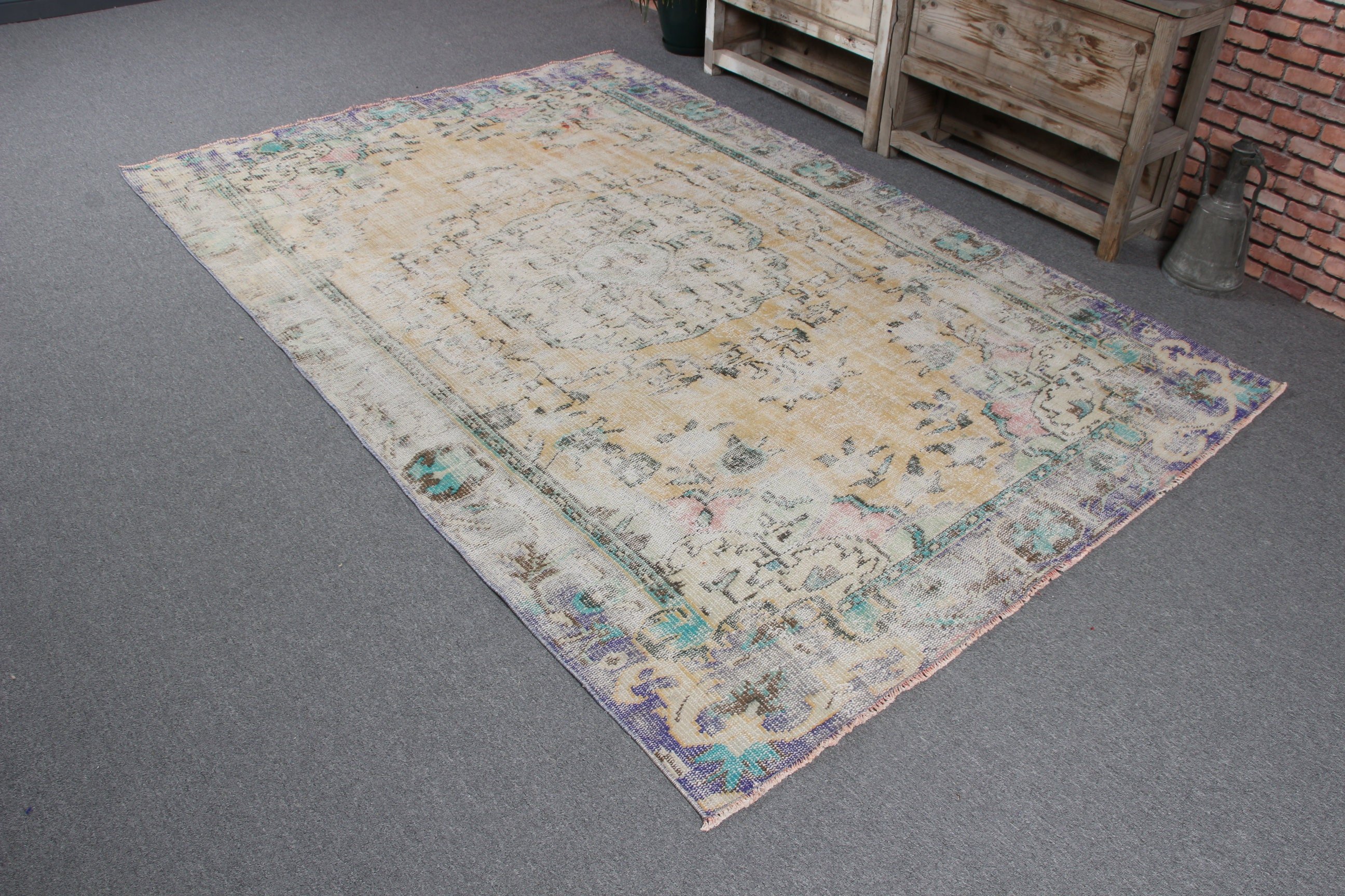 Large Vintage Rug, 5.3x8.3 ft Large Rug, Vintage Rugs, Oriental Rugs, Turkish Rugs, Large Boho Rug, Yellow Antique Rug