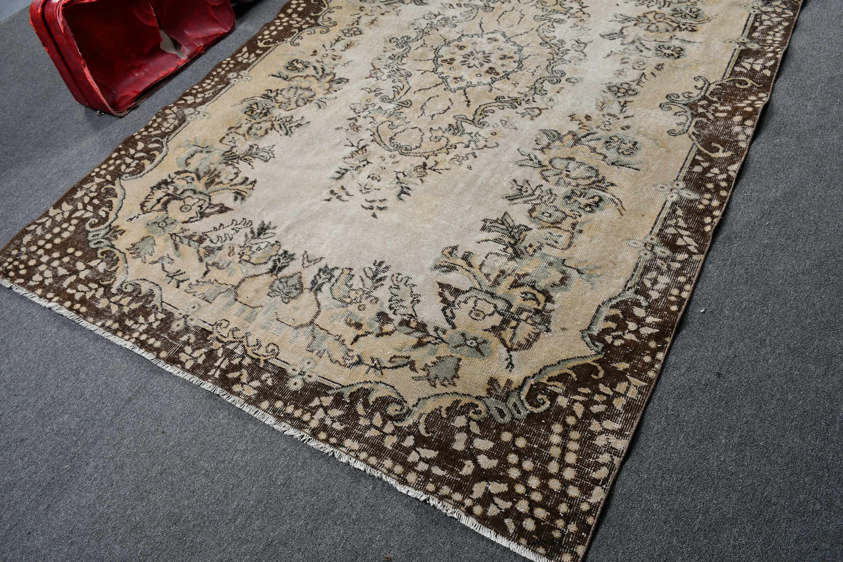 Bedroom Rug, Living Room Rug, Cute Rug, Antique Rug, Vintage Rug, Beige Floor Rug, Turkish Rugs, Oushak Rugs, 5.9x9.4 ft Large Rugs