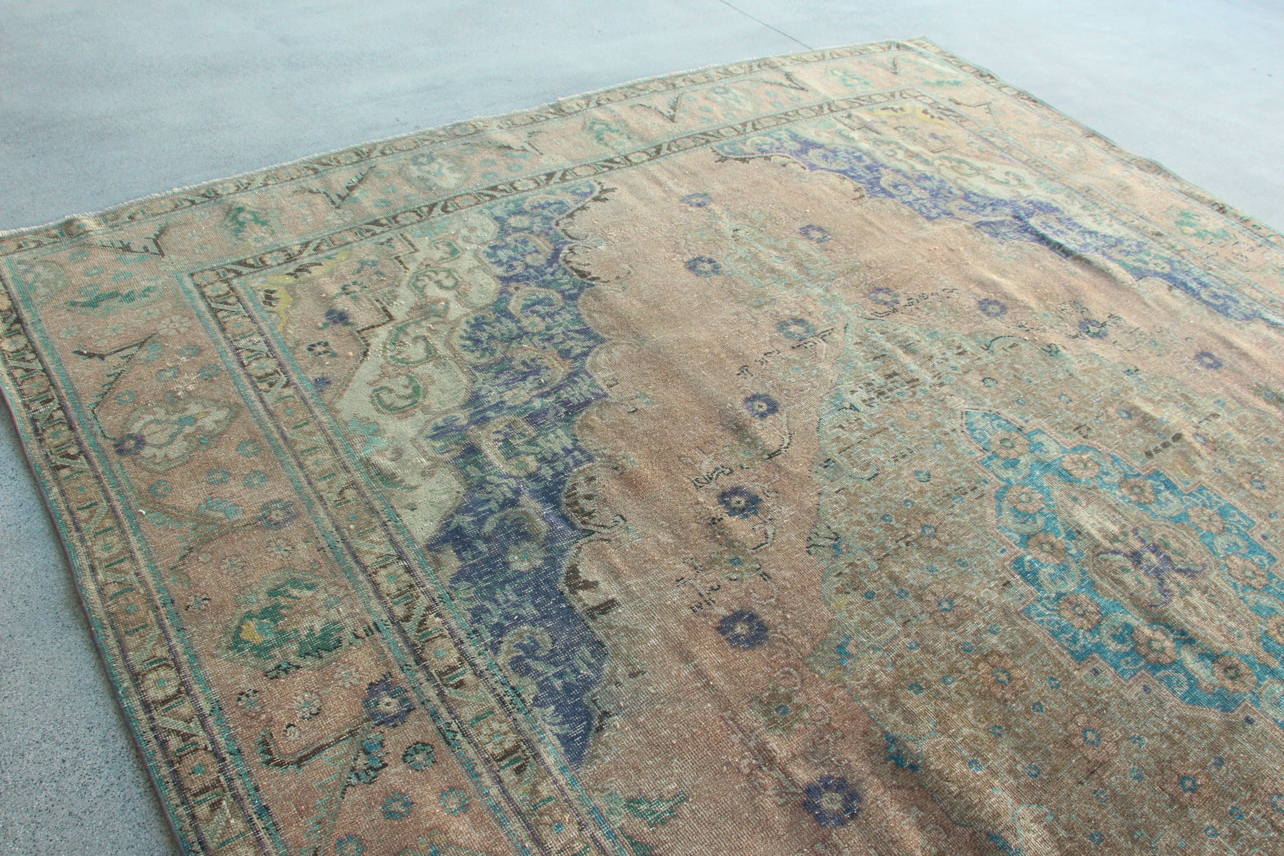 Kahverengi Oushak Halıları, 12.6x9.7 ft Büyük Boy Halı, Salon Halıları, Nötr Halılar, Vintage Halılar, Yemek Odası Halısı, Ofis Halısı, Oushak Halısı, Türk Halıları