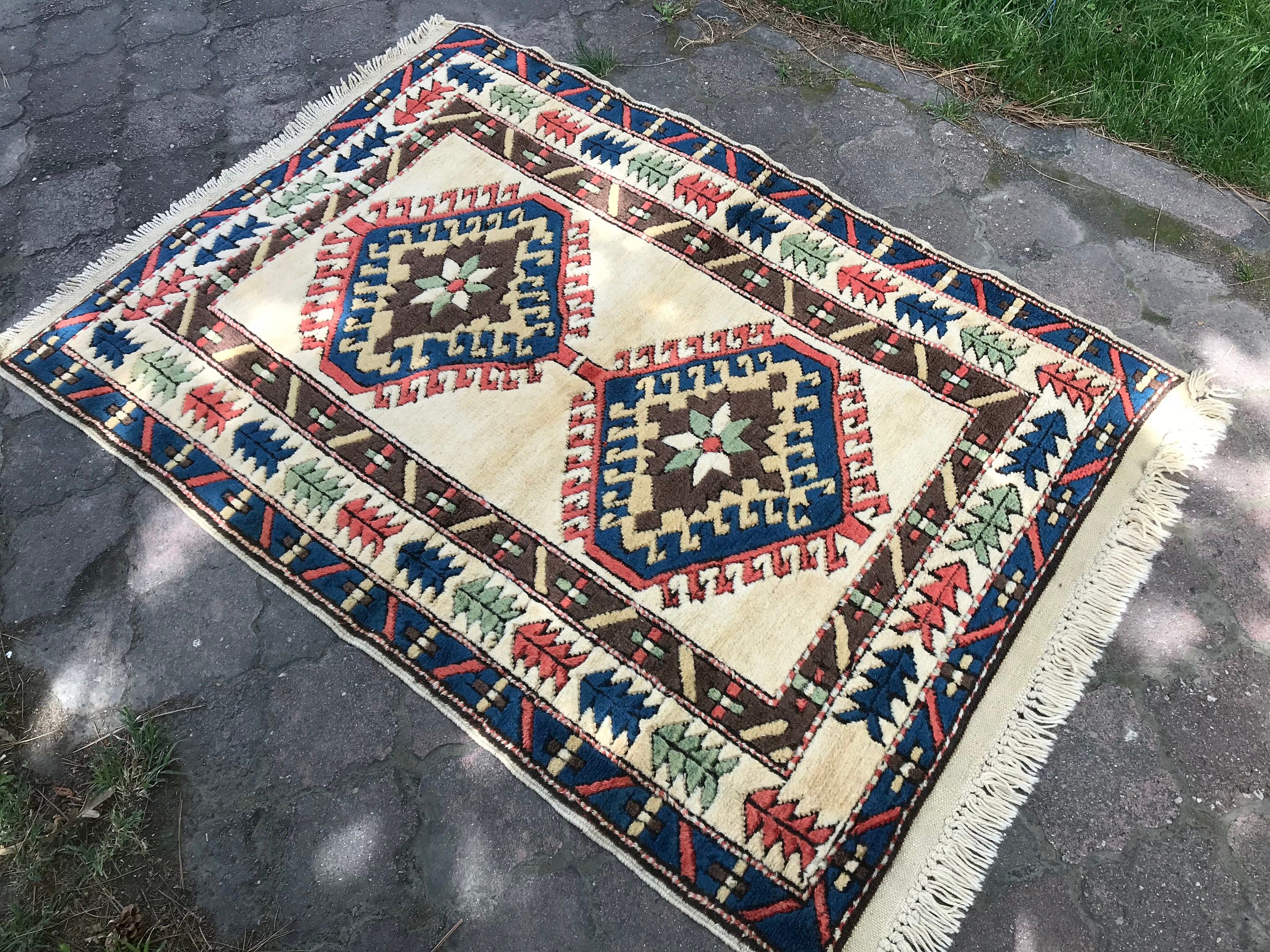 Wool Rug, Cool Rug, Beige Oushak Rug, Bedroom Rug, Turkish Rug, 3.4x4.8 ft Accent Rug, Vintage Rugs, Kitchen Rug, Art Rug, Rugs for Bedroom