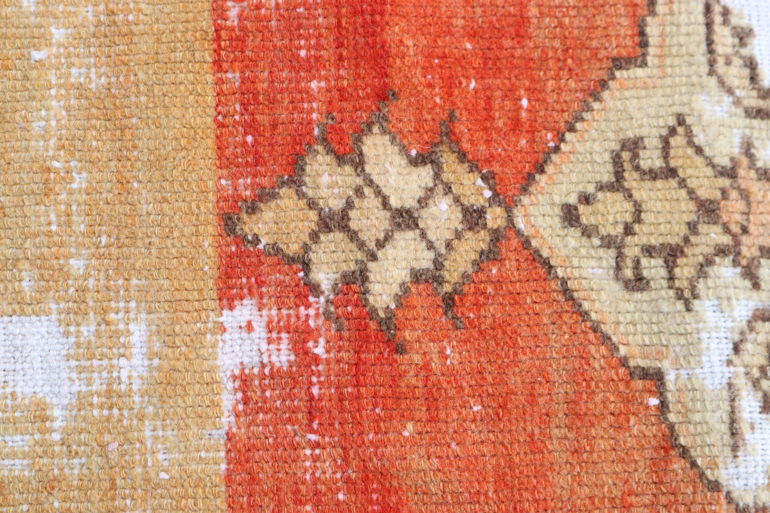 Vintage Rugs, Bath Rug, Orange Neutral Rugs, Wool Bath Mat Rug, Oushak Rugs, Turkish Rug, Car Mat Rugs, Bedroom Rugs, 1.3x3.2 ft Small Rugs