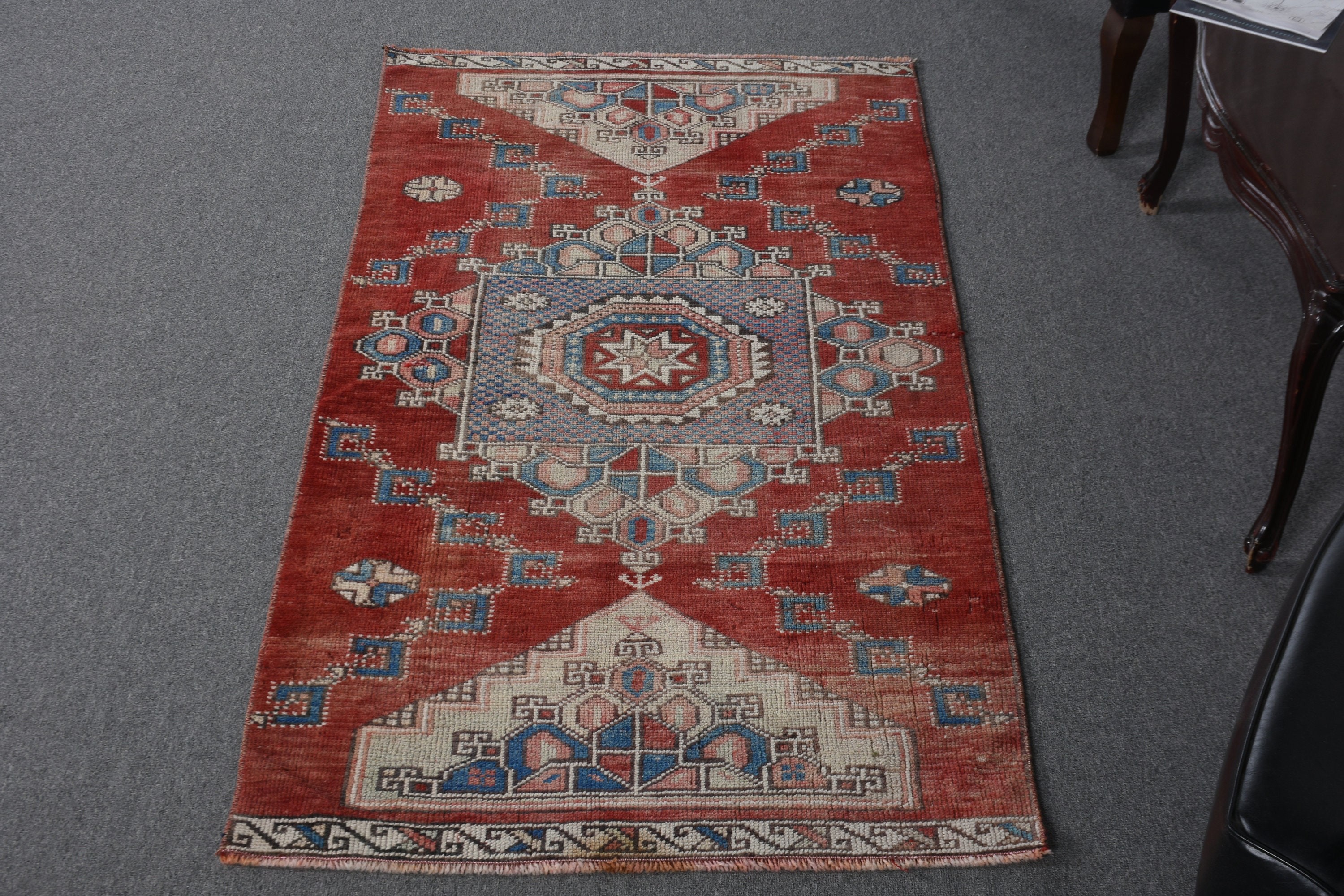 Entry Rug, Vintage Rugs, Anatolian Rug, Red Oriental Rugs, Bright Rug, Kitchen Rug, Rugs for Bedroom, Turkish Rugs, 3x5.7 ft Accent Rug