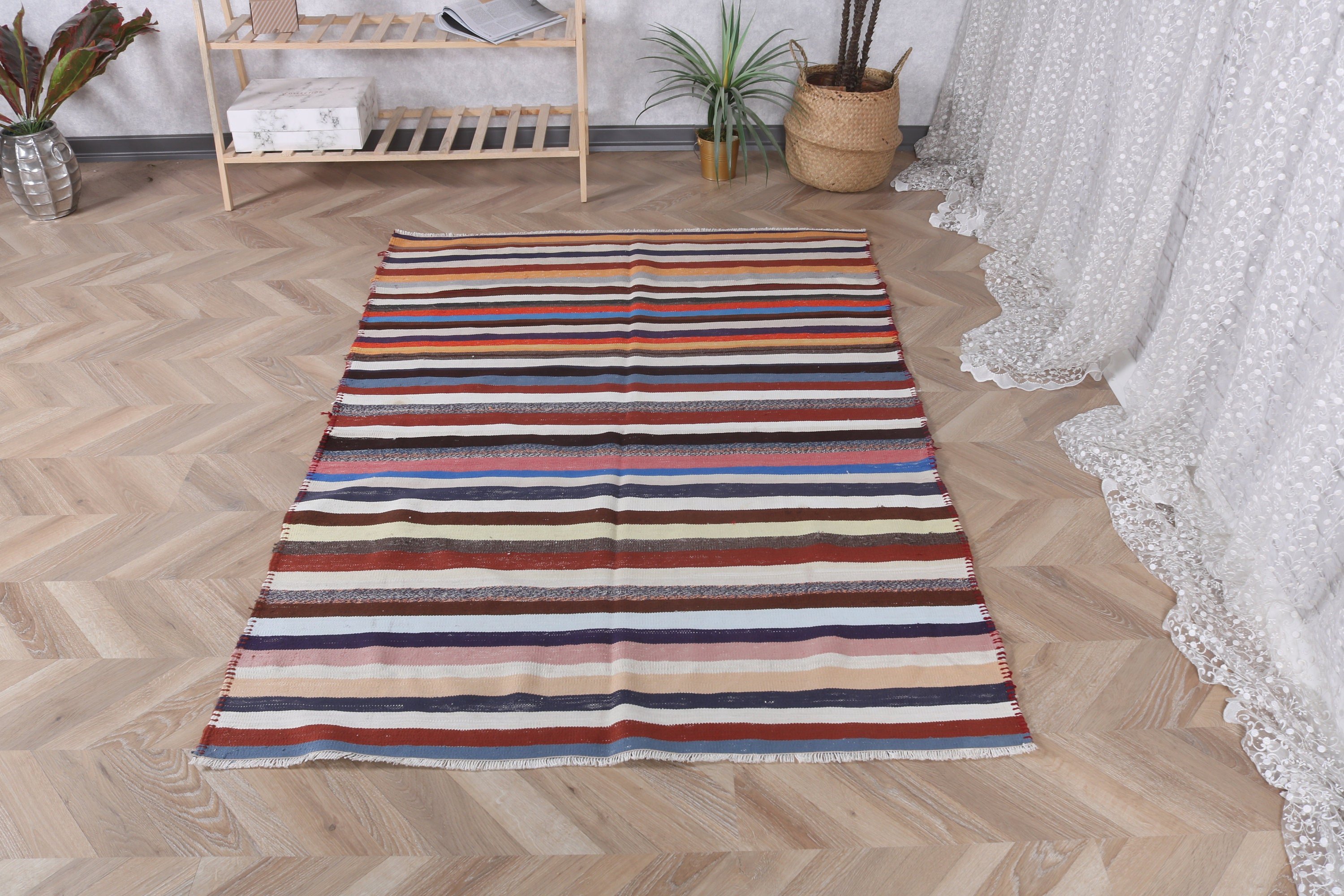 Rainbow Neutral Rugs, Entry Rug, Anatolian Rug, Kitchen Rugs, Modern Rugs, Floor Rug, Turkish Rug, Vintage Rugs, 4x5.9 ft Accent Rugs