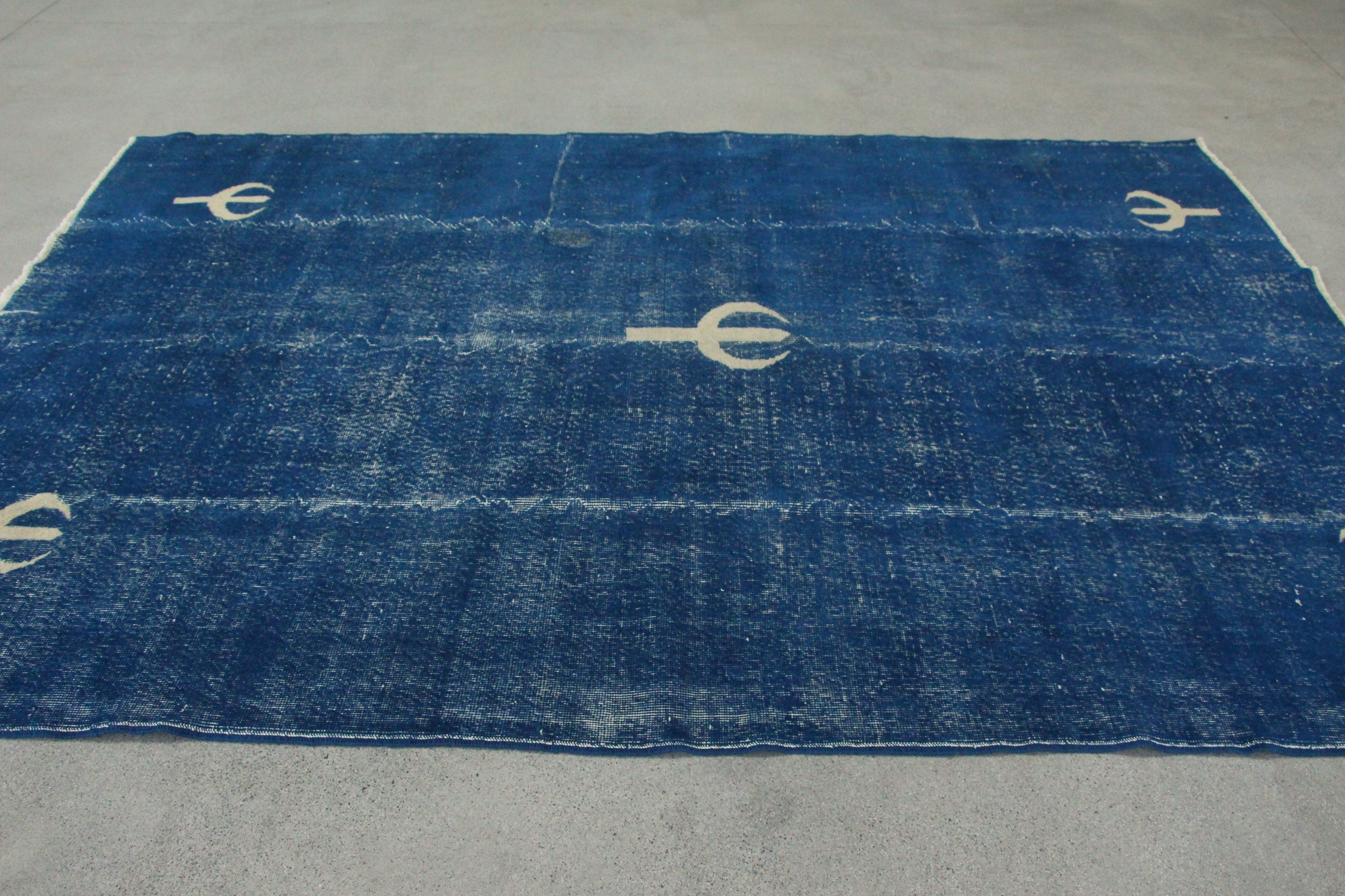 Salon Rug, Vintage Rug, Blue Wool Rug, Rugs for Bedroom, Oushak Rugs, 6.7x9.5 ft Large Rug, Bedroom Rug, Turkish Rug, Hand Knotted Rug