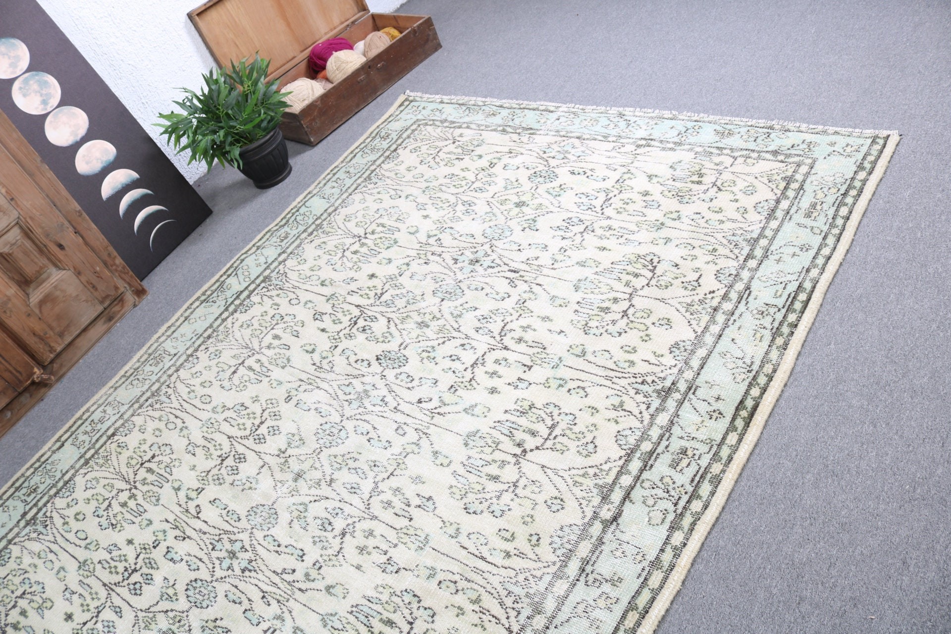 Yer Halısı, Yeşil Oryantal Halı, 5.9x8.8 ft Büyük Halılar, Anadolu Halısı, Yemek Odası Halısı, Türk Halıları, Büyük Vintage Halı, Vintage Halılar