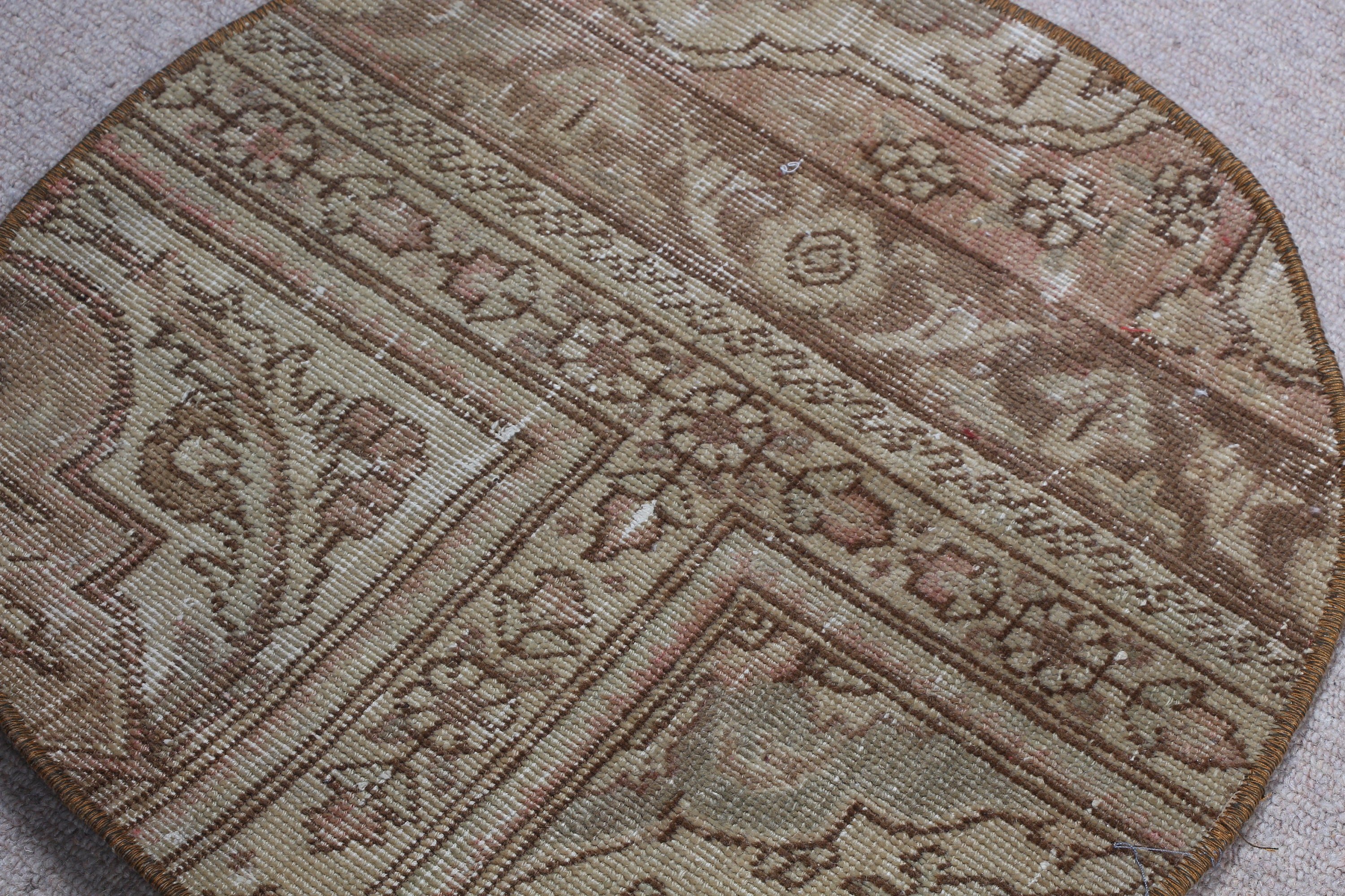 Vintage Halı, Eski Halı, Ev Dekorasyonu Halısı, Oushak Halıları, Kapı Paspası Halıları, 1.7x1.7 ft Küçük Halılar, Türk Halıları, Kahverengi Yatak Odası Halıları, Banyo Halısı