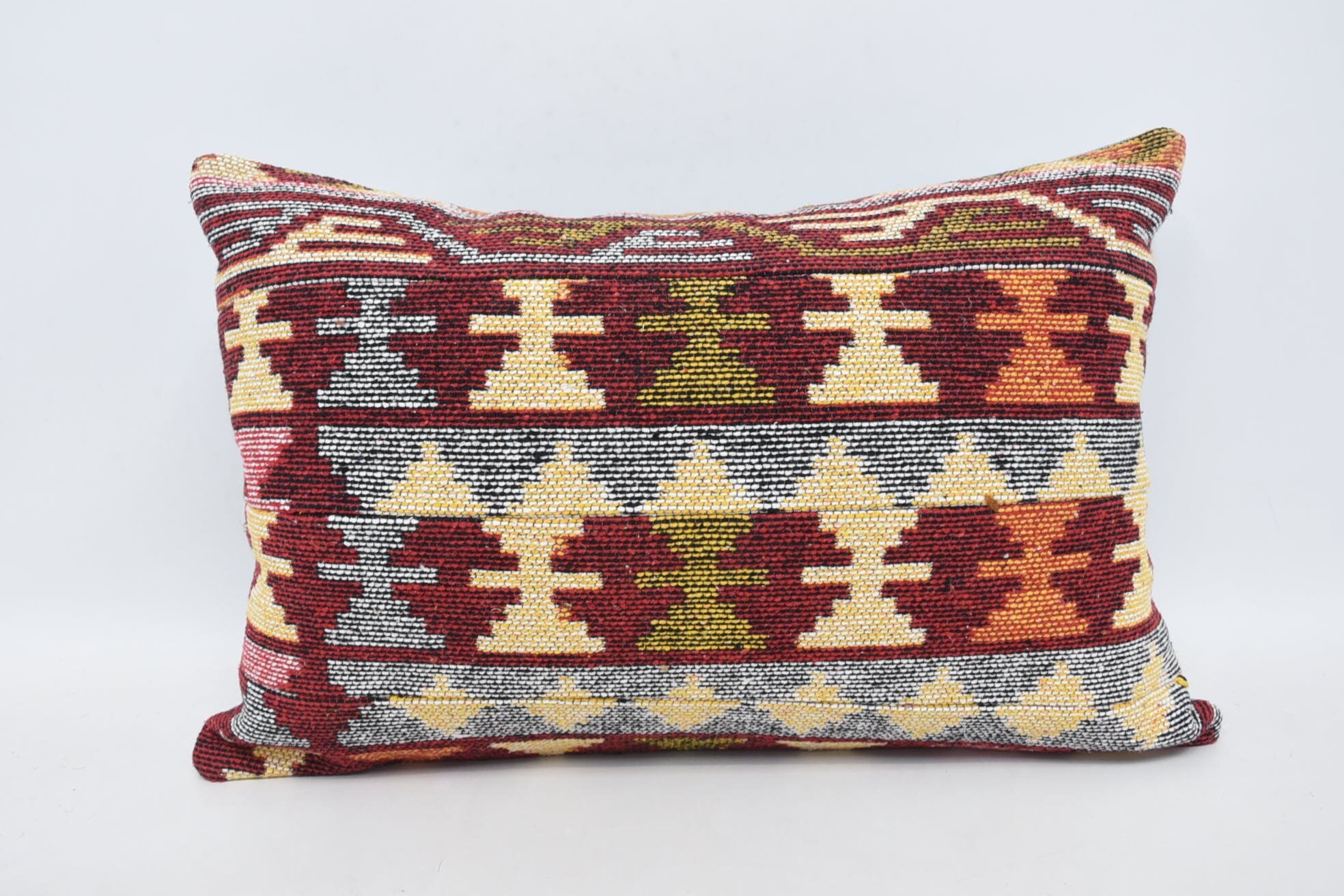Turkish Pillow, Throw Kilim Pillow, Vintage Kilim Throw Pillow, 16"x24" Red Cushion, Christmas Pillow Sham, Handmade Cushion