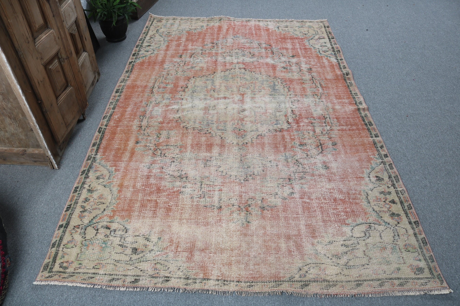 Büyük Boho Halısı, Büyük Oushak için Halılar, 5.2x7.8 ft Büyük Halılar, Vintage Halı, Anadolu Halıları, Kırmızı Yatak Odası Halıları, Türk Halısı