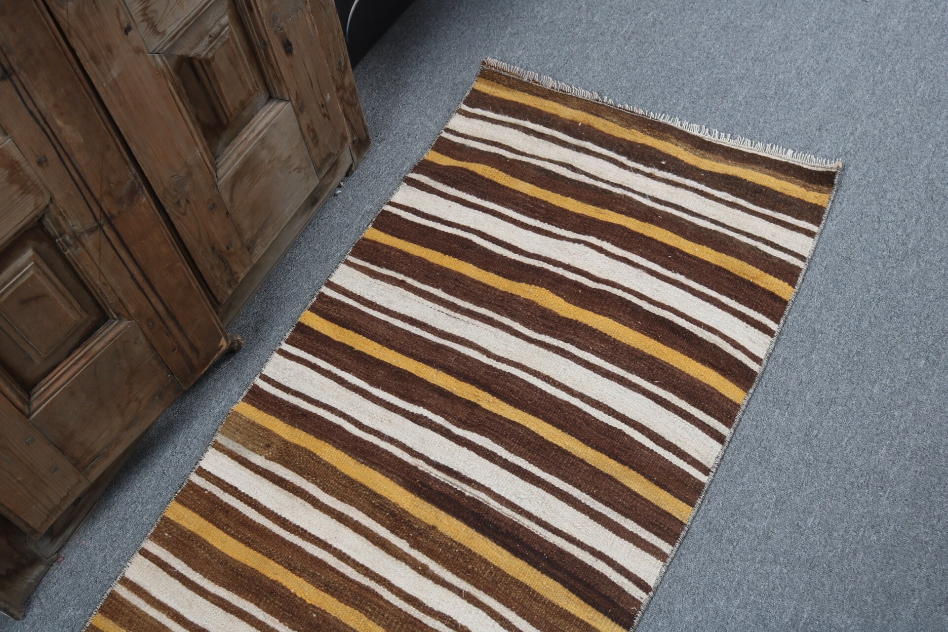 Etnik Halı, 2x4.4 ft Küçük Halı, Türk Halıları, Paspas Halıları, Mutfak Halısı, Kahverengi Nötr Halı, Vintage Halılar, Modern Halı, Kilim