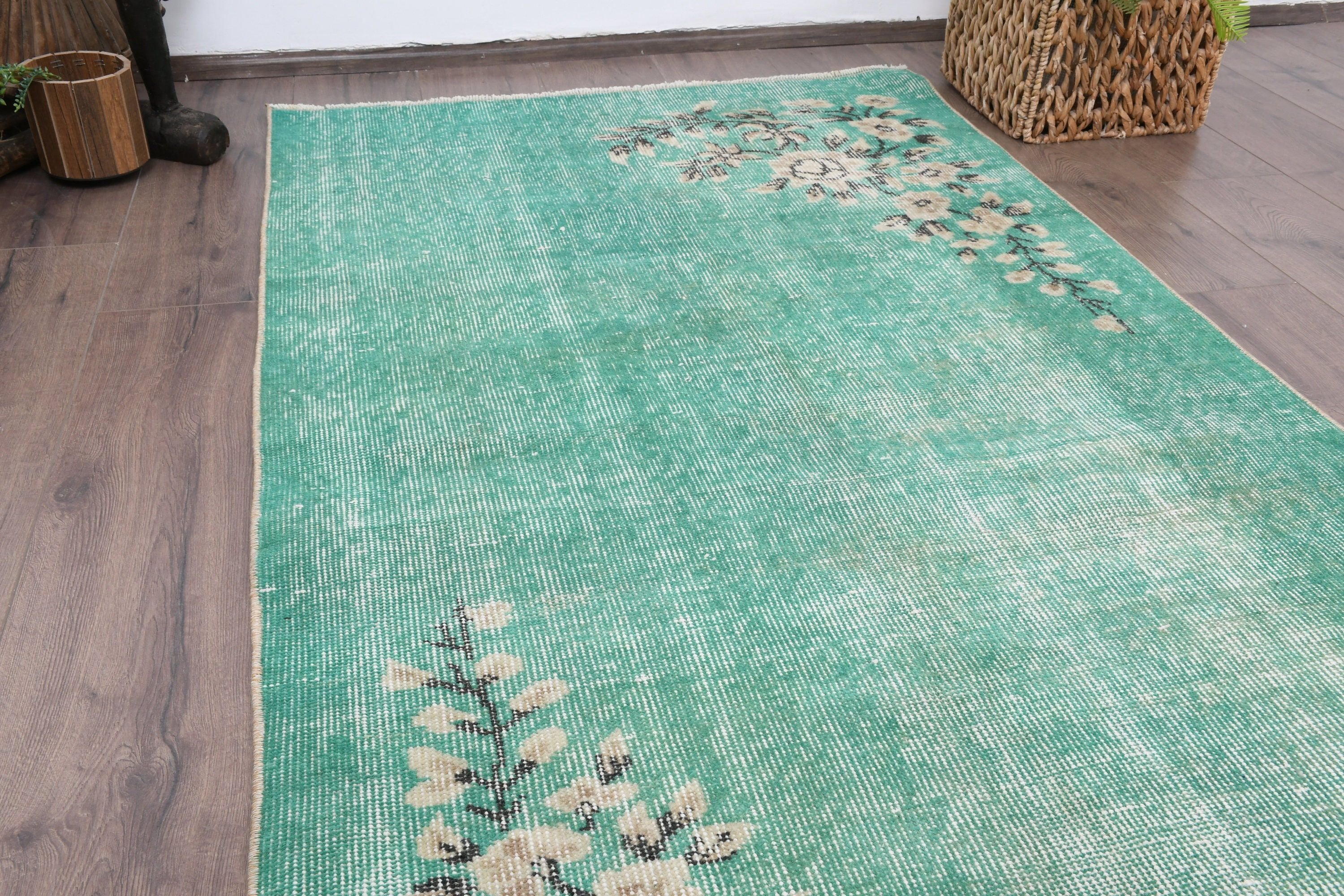 Vintage Rug, Entry Rugs, Green Oushak Rugs, Turkish Rugs, Eclectic Rug, 3.3x6 ft Accent Rug, Bedroom Rugs, Rugs for Kitchen, Oushak Rugs