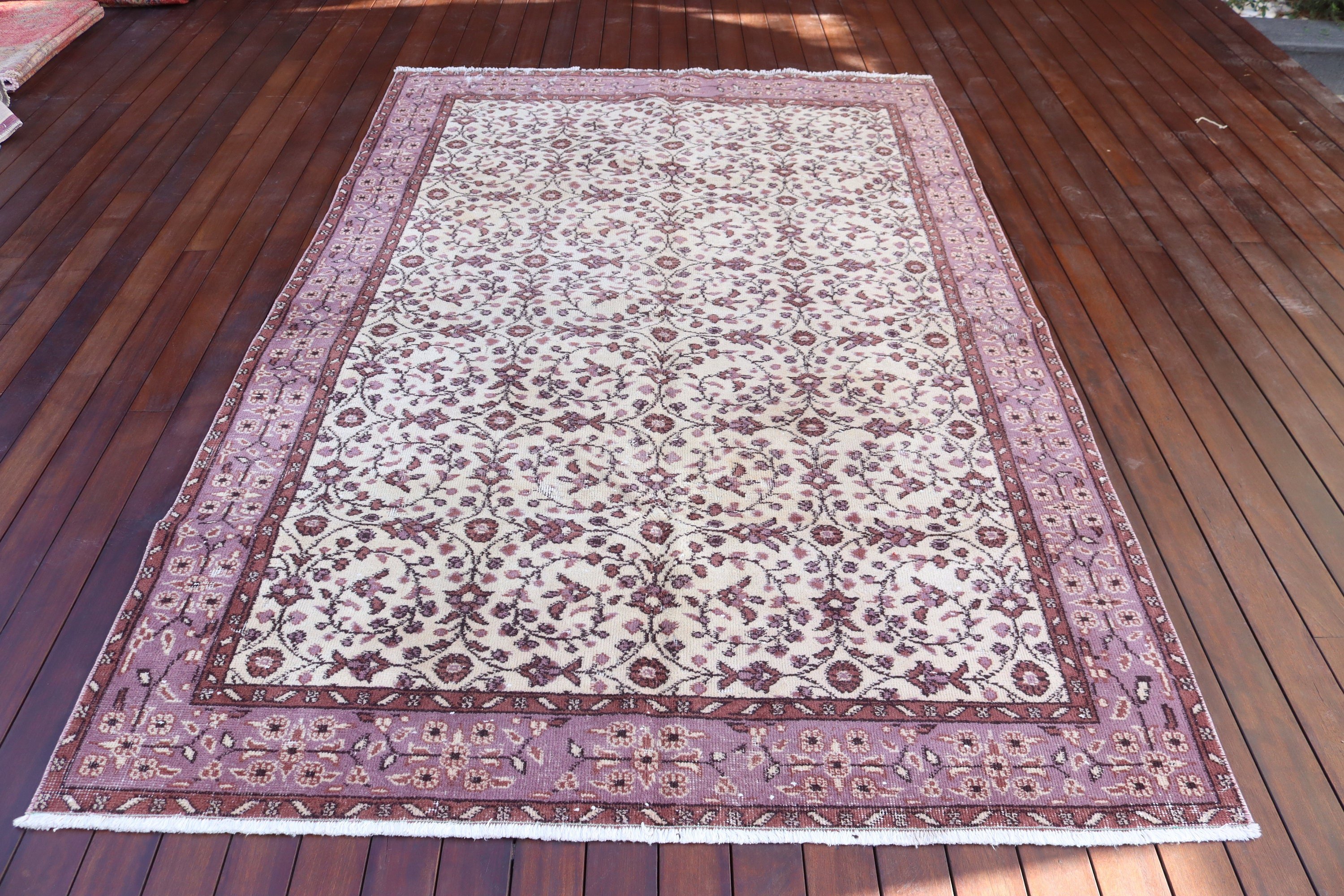 Vintage Rug, Floor Rug, Oushak Rug, Large Boho Rug, Turkish Rug, Rugs for Salon, Salon Rugs, Beige  5.4x8.4 ft Large Rugs