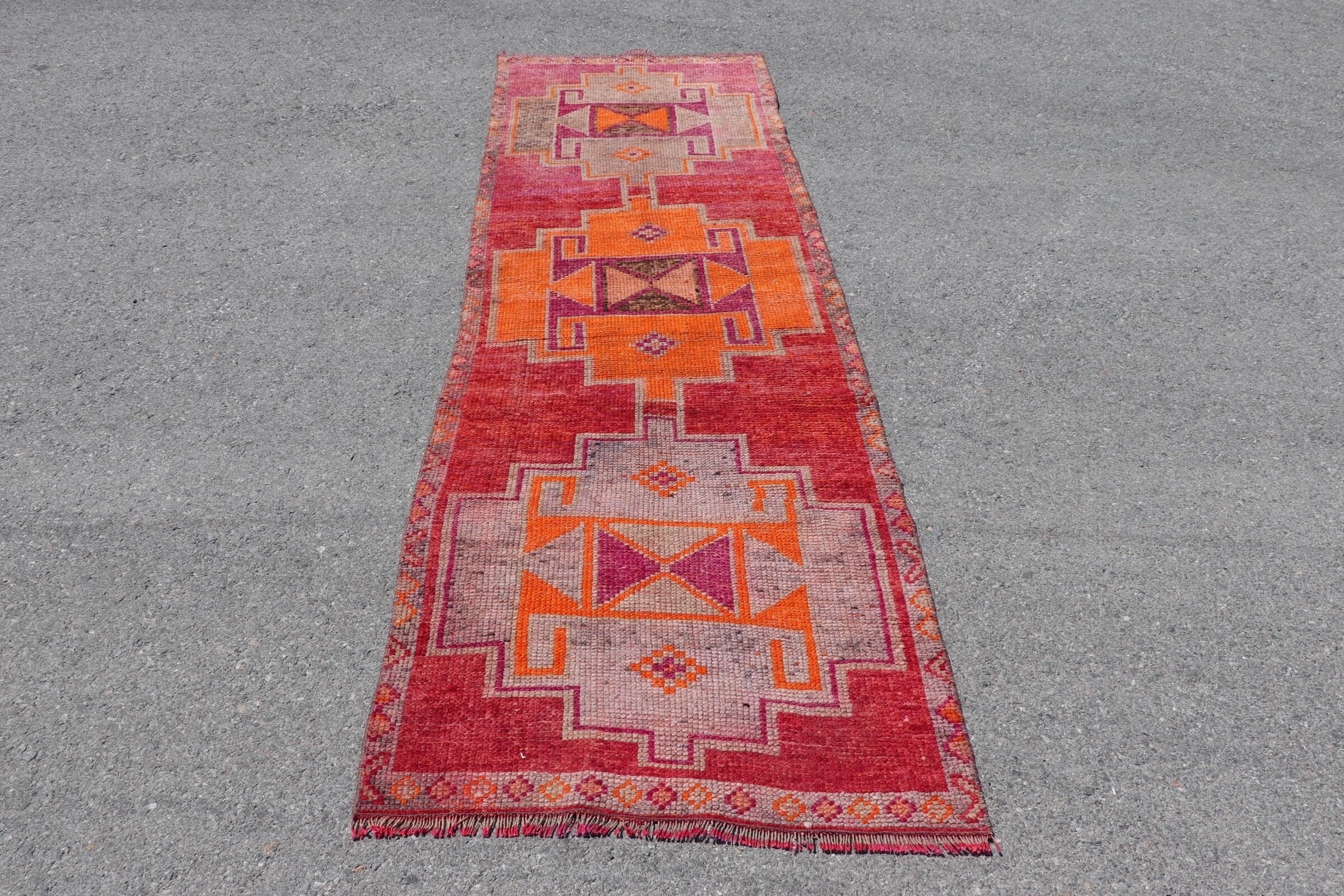 Turkish Rug, Oriental Rugs, Orange Floor Rug, Anatolian Rug, Vintage Rugs, 2.8x9.2 ft Runner Rugs, Stair Rug, Dorm Rug, Kitchen Rug