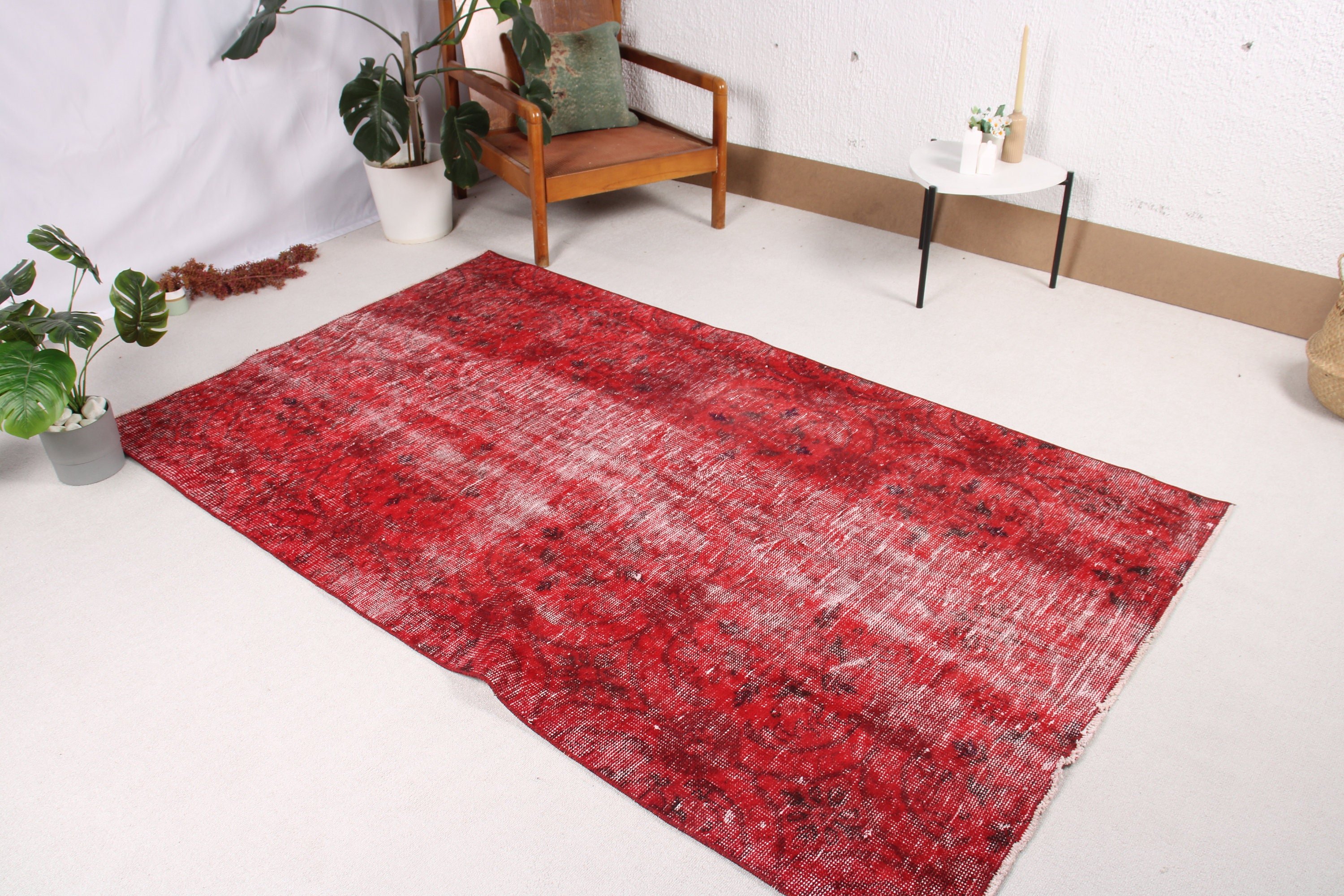 Vintage Rug, Handwoven Rug, Turkish Rug, Rugs for Kitchen, 4.4x7.4 ft Area Rug, Red Boho Rugs, Oriental Rug, Floor Rugs, Oushak Area Rugs