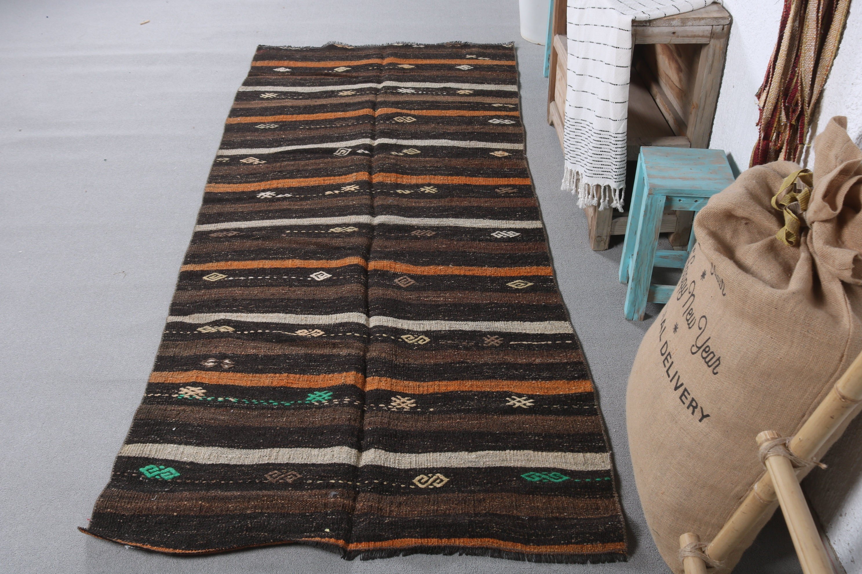 Kahverengi Yatak Odası Halısı, Çocuk Halıları, Türk Halıları, Kilim, Giriş Halıları, 3,1x7,7 ft Accent Halı, Anadolu Halısı, Vintage Halı, Oushak Halısı