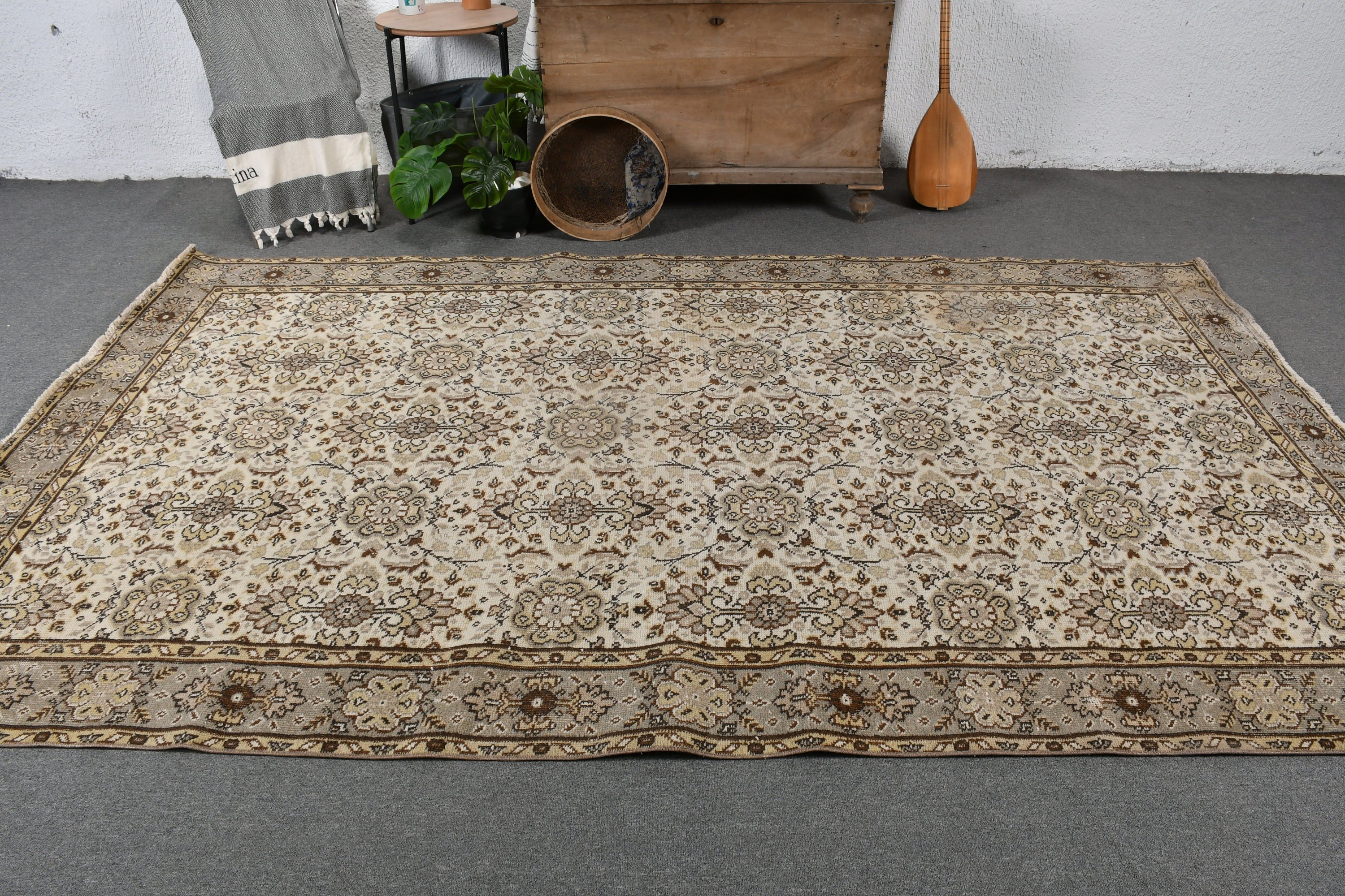 Floor Rug, Dining Room Rugs, Art Rug, Vintage Rugs, Beige Home Decor Rug, Turkish Rug, 5.9x9.9 ft Large Rugs, Living Room Rug