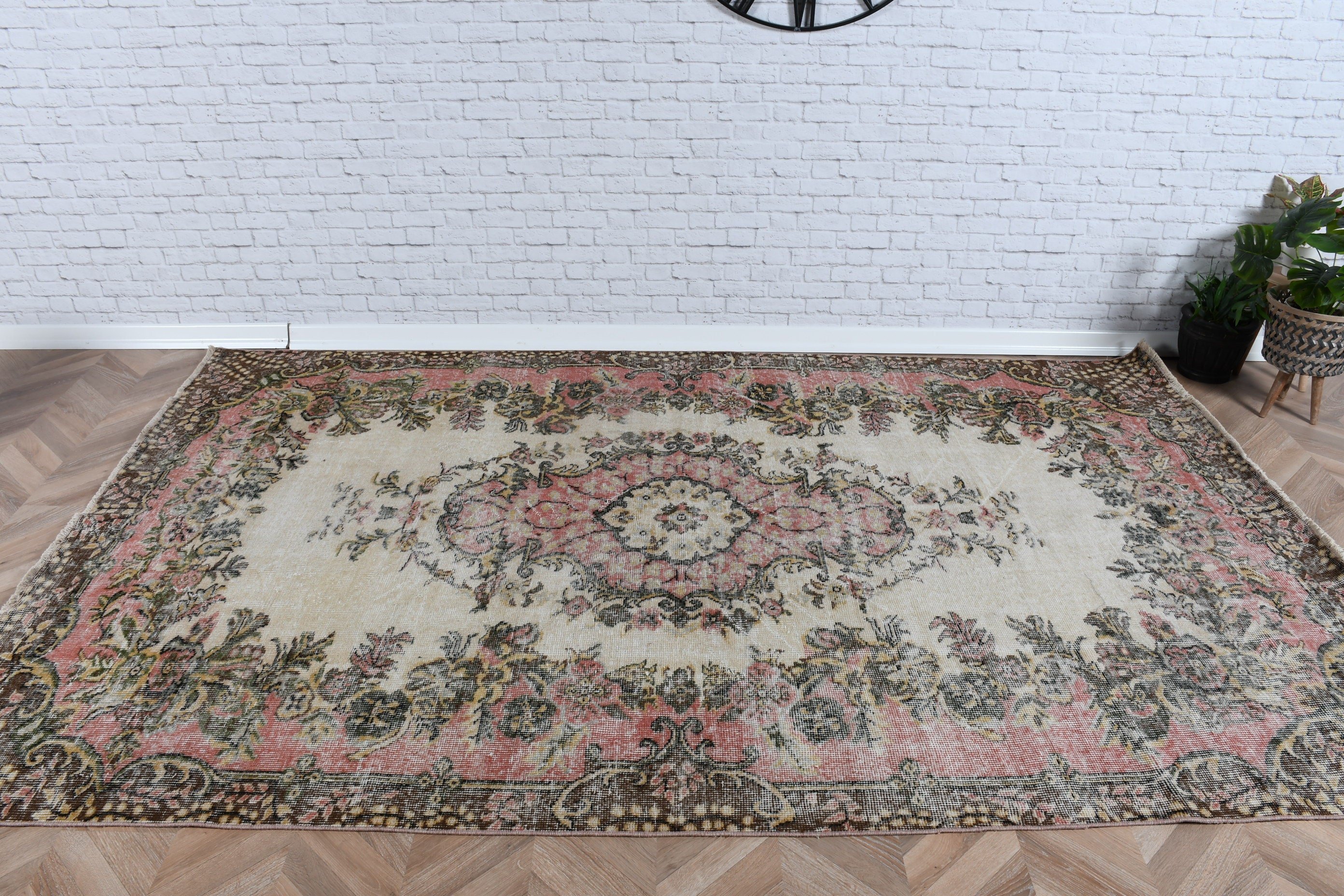 Yemek Odası Halısı, Büyük Oushak Halıları, Yün Halısı, Türk Halısı, 5,9x9,4 ft Büyük Halısı, Fas Halısı, Vintage Halı, Türkiye Halısı, Bej Oryantal Halılar