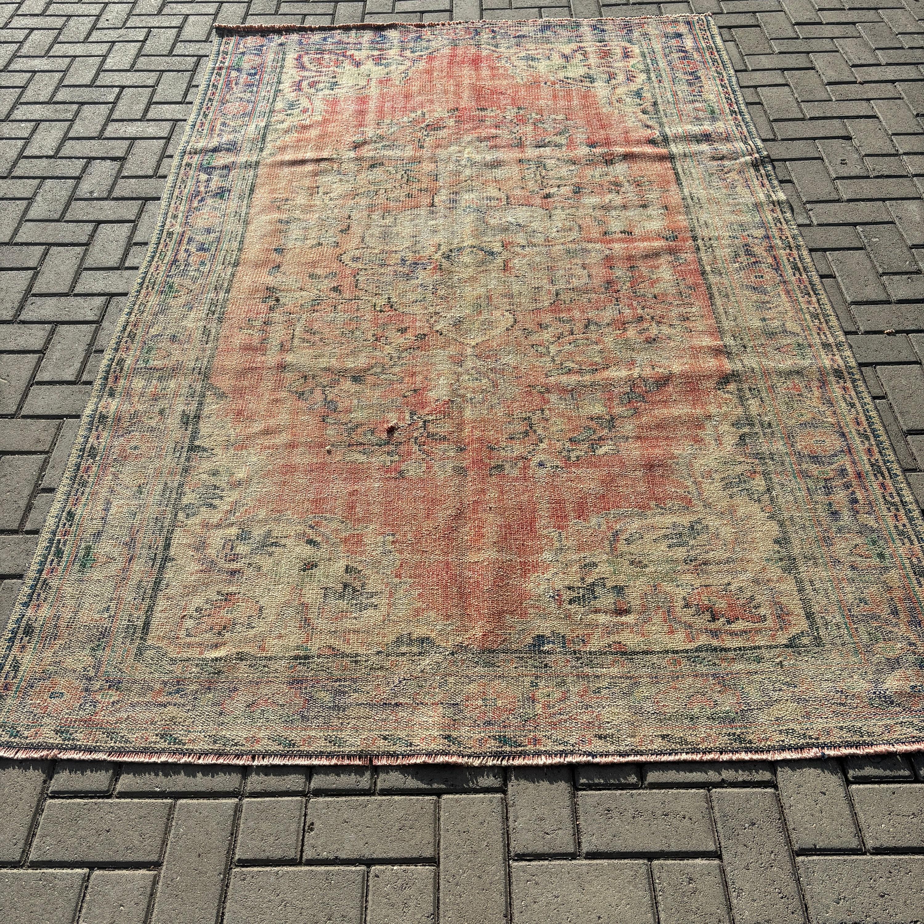 5.4x8.3 ft Büyük Halı, Vintage Halı, Pembe Oushak Halı, Oturma Odası Halıları, Yatak Odası Halısı, Türk Halıları, Havalı Halı, Anadolu Halısı, Vintage Dekor Halısı