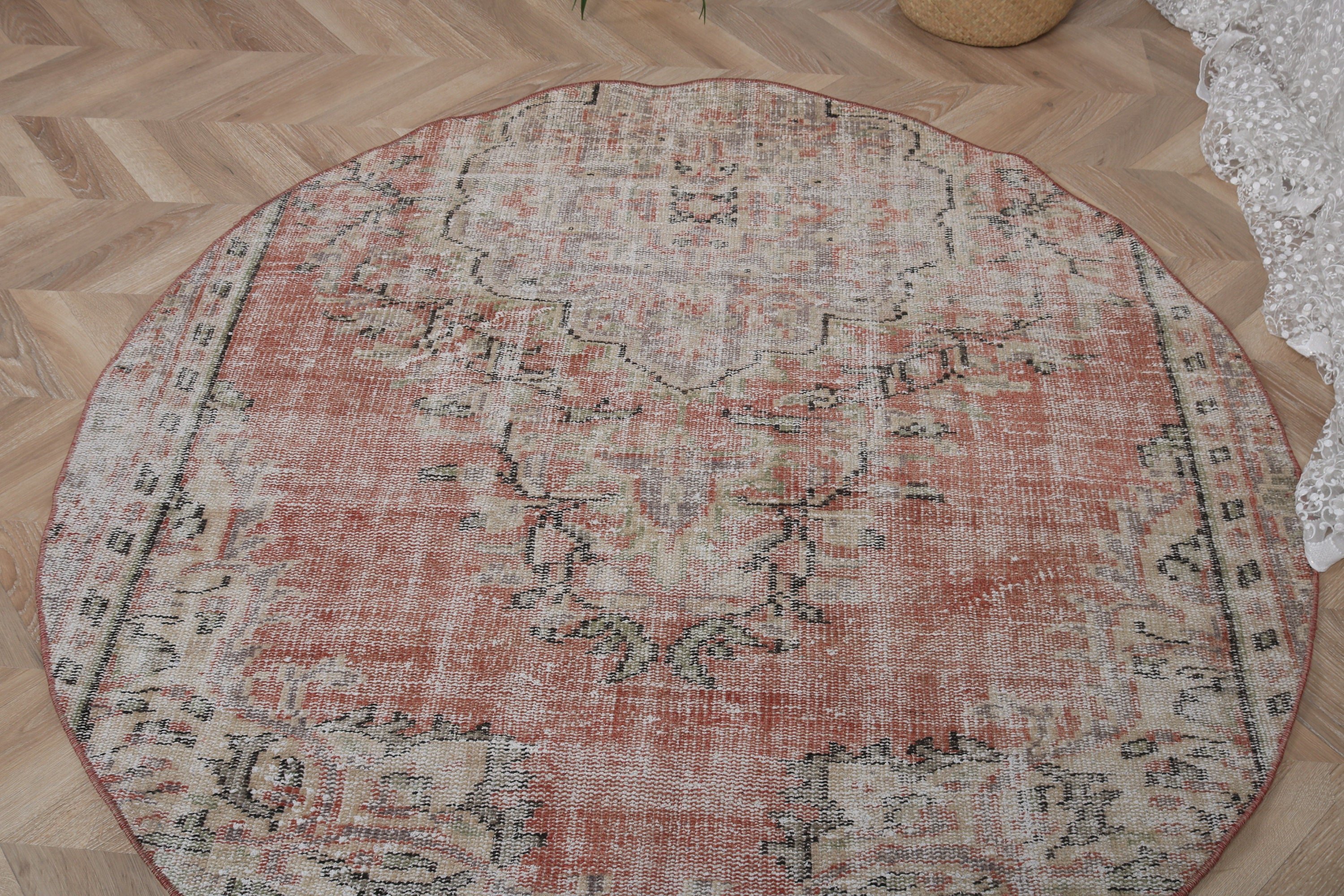 Giriş Halıları, Kırmızı Lüks Halılar, Türk Halısı, Boho Halıları, Vintage Vurgulu Halı, Antika Halı, Vintage Halı, Yer Halısı, 4,8x4,8 ft Vurgulu Halılar