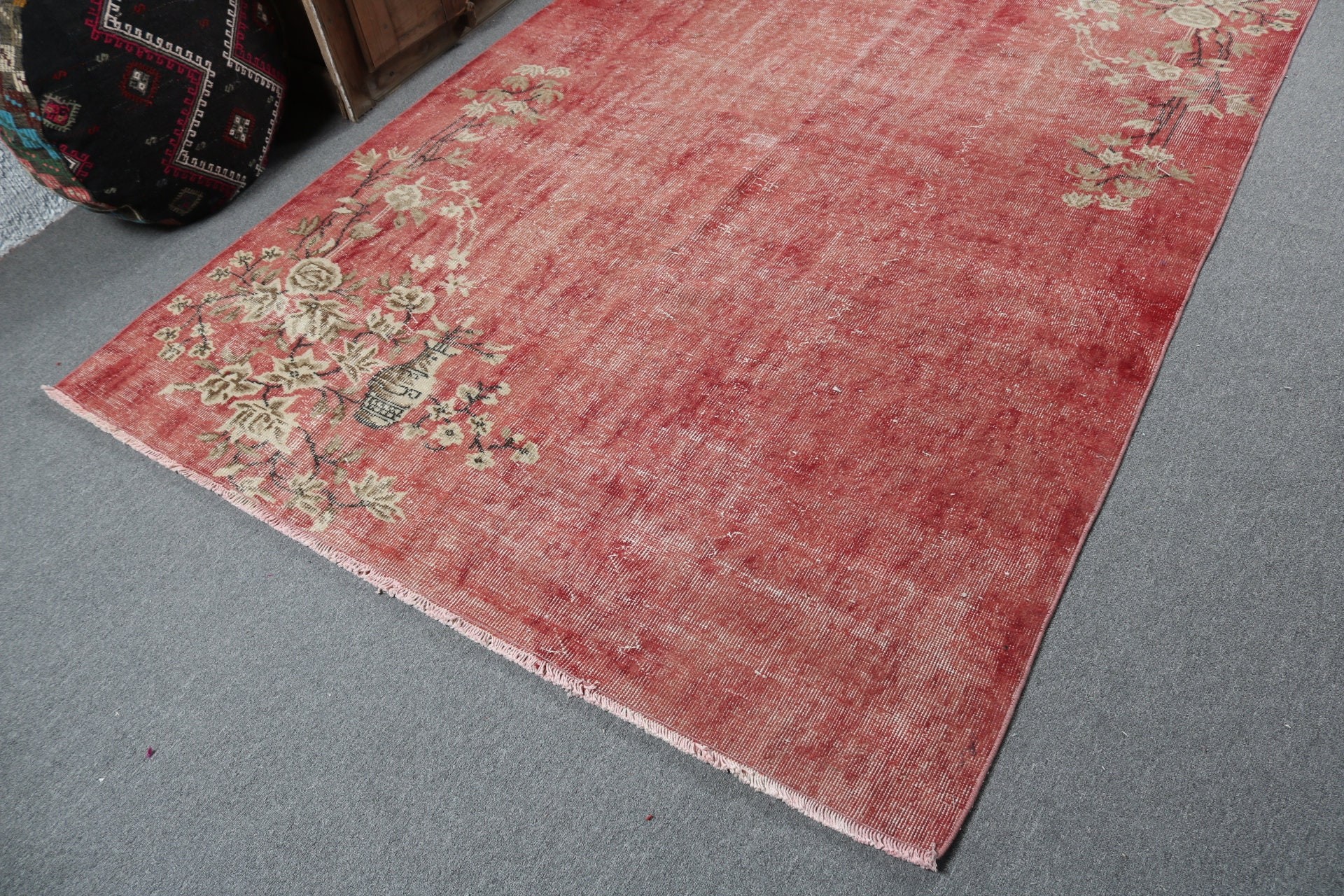 Oriental Rug, Large Oushak Rug, Aztec Rug, Red Statement Rug, 5.8x8.5 ft Large Rug, Salon Rug, Vintage Rugs, Turkish Rugs