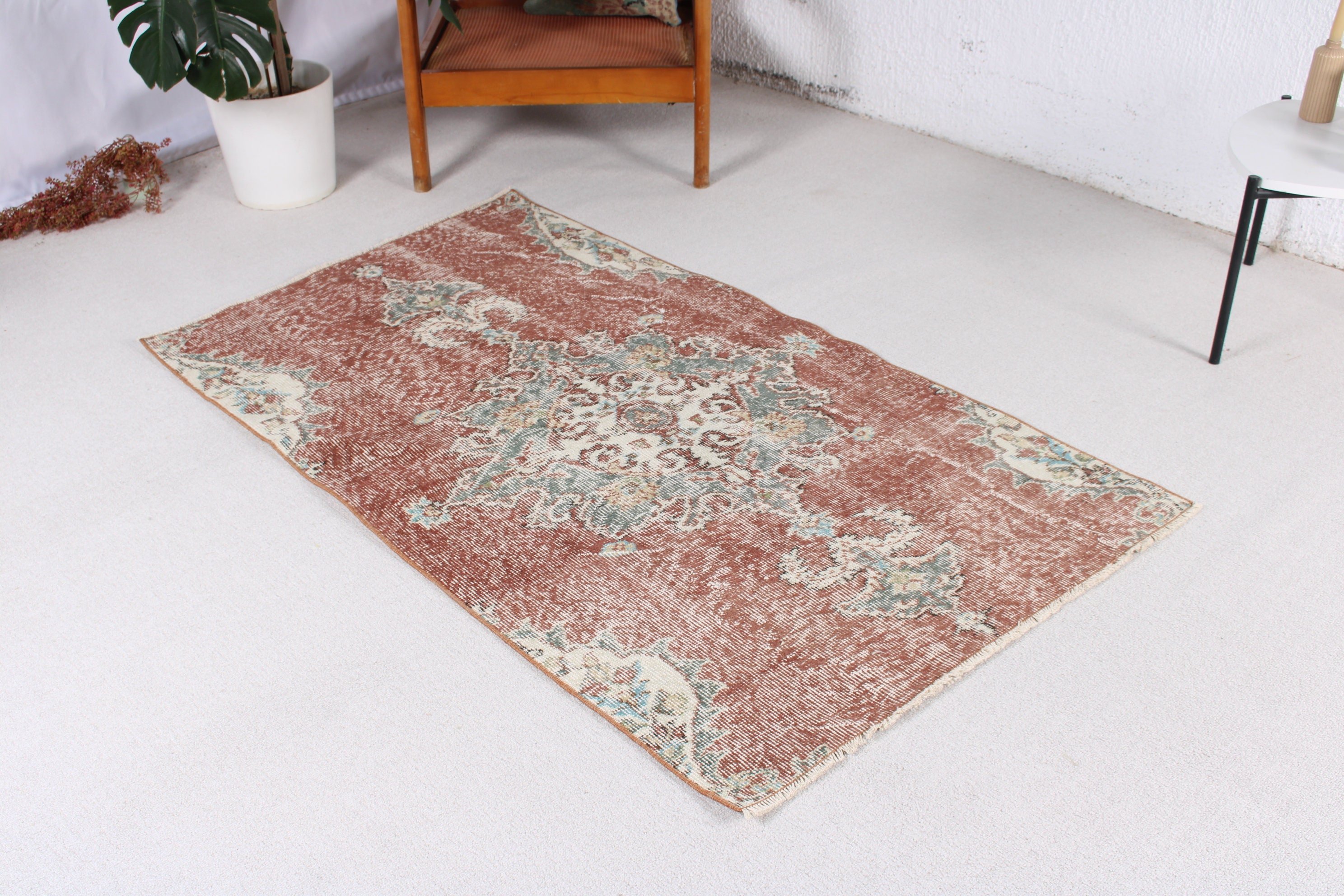 Etnik Halı, 3,2x5,4 ft Aksan Halıları, Kahverengi Lüks Halı, Yatak Odası Halıları, Vintage Halı, Çocuk Odası Halıları, Türk Halıları, Giriş Halısı, Oushak Halıları