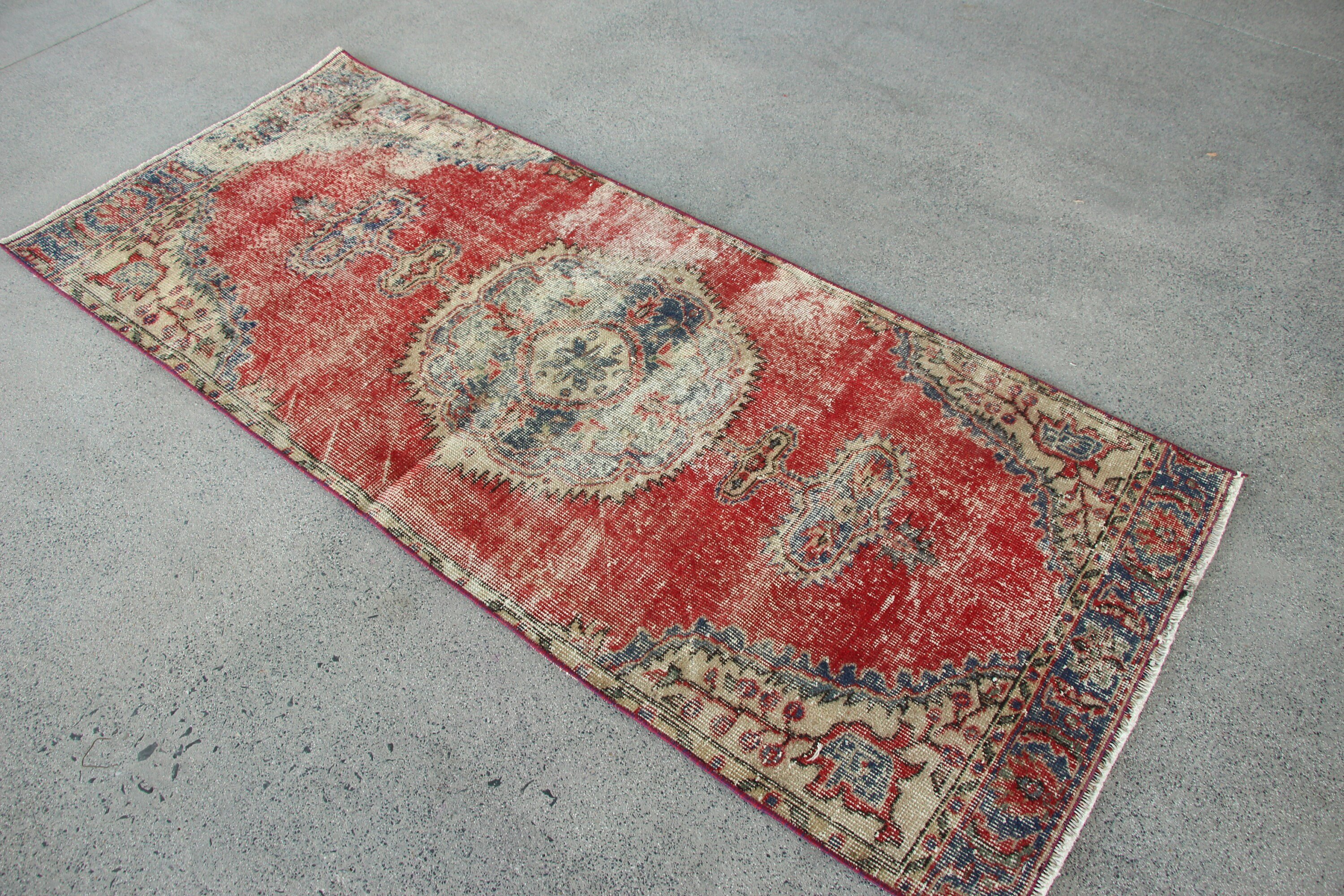 Vintage Rug, Floor Rug, Antique Rugs, Nursery Rugs, Bedroom Rug, Rugs for Bedroom, 2.7x6.5 ft Accent Rugs, Red Cool Rug, Turkish Rugs