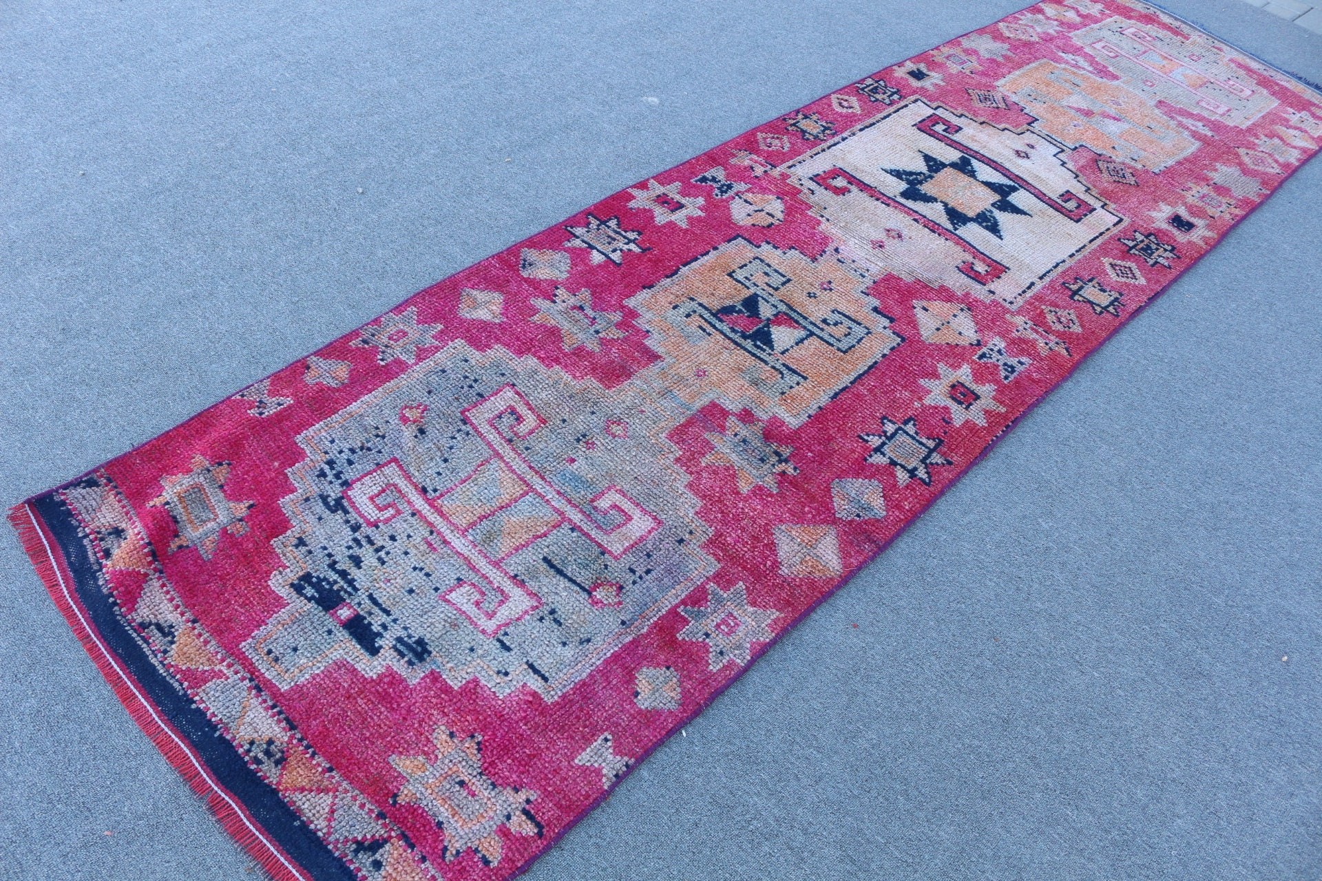 Boho Rugs, Kitchen Rug, 2.9x10.7 ft Runner Rug, Vintage Rug, Wool Rug, Rugs for Corridor, Pink Antique Rug, Turkish Rug