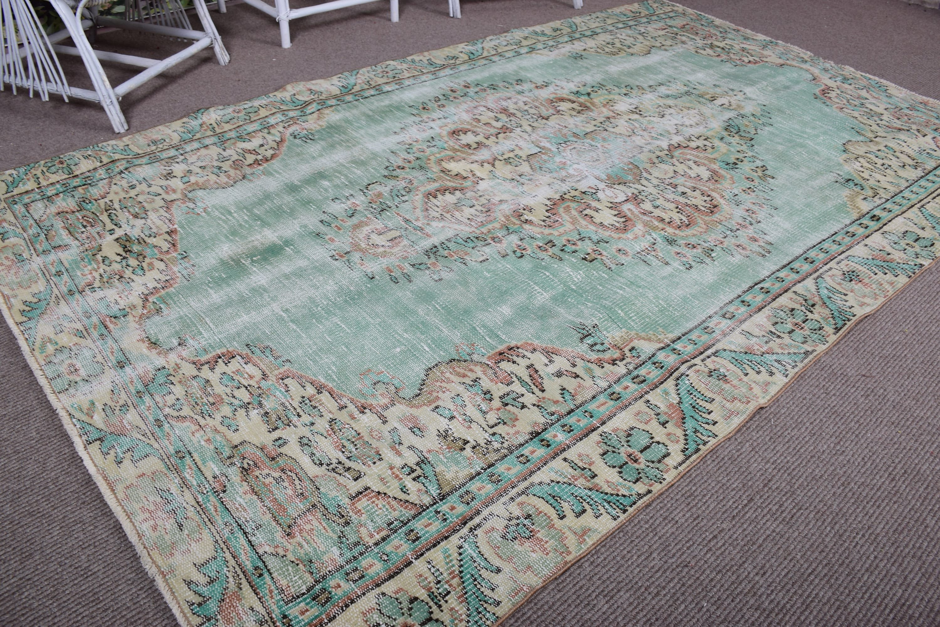 Large Oushak Rug, Handmade Rugs, Vintage Rugs, Neutral Rug, Handwoven Rug, Turkish Rugs, Salon Rug, 5.4x9 ft Large Rugs, Green Antique Rug