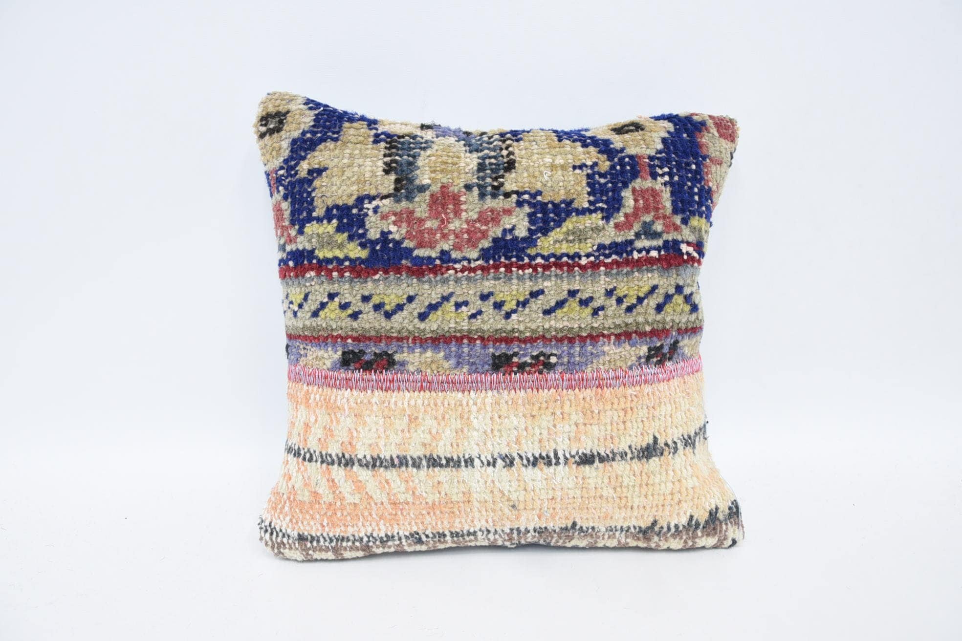 12"x12" Blue Pillow Case, Boho Pillow, Throw Kilim Pillow, Colorful Pillow Case, Handmade Rug Seat Pillow, Vintage Kilim Throw Pillow