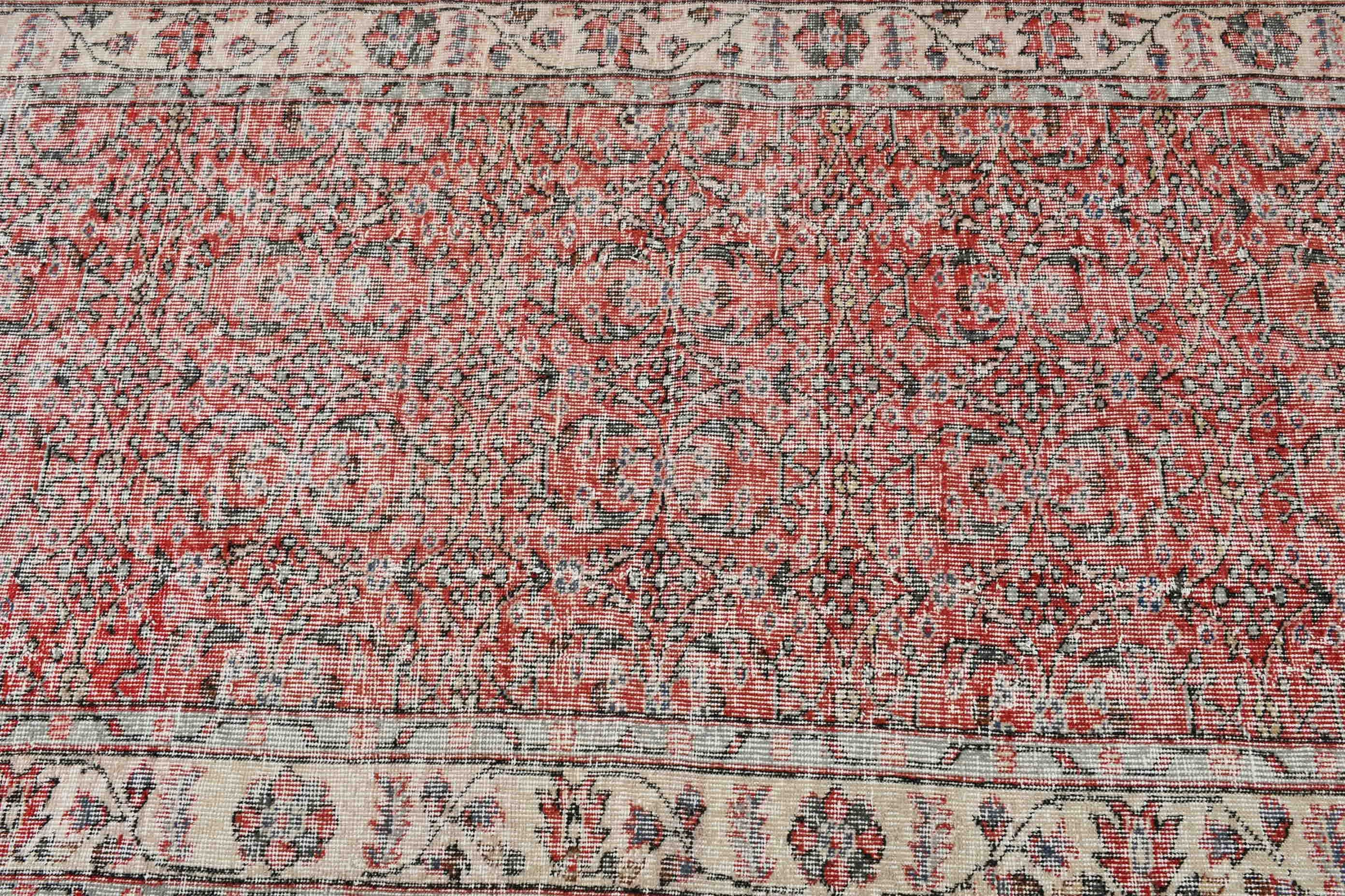 Floor Rug, Turkish Rug, Vintage Rug, Wool Rug, Vintage Decor Rugs, Red Home Decor Rug, Rugs for Kitchen, 3.7x7 ft Area Rug