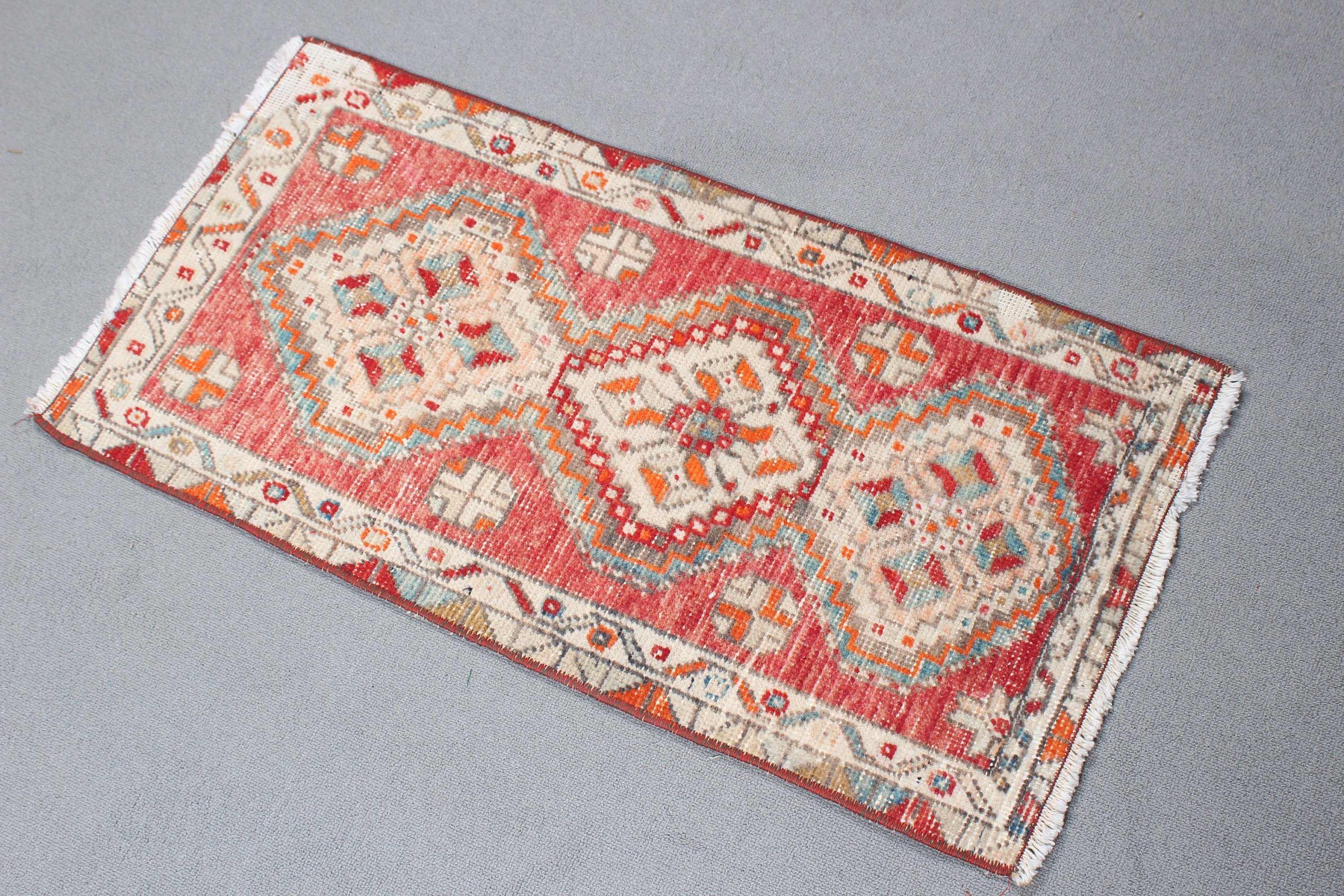 Boho Rug, Vintage Rugs, 1.5x3 ft Small Rug, Turkish Rug, Entry Rugs, Bath Rugs, Rugs for Car Mat, Wool Rug, Red Neutral Rug