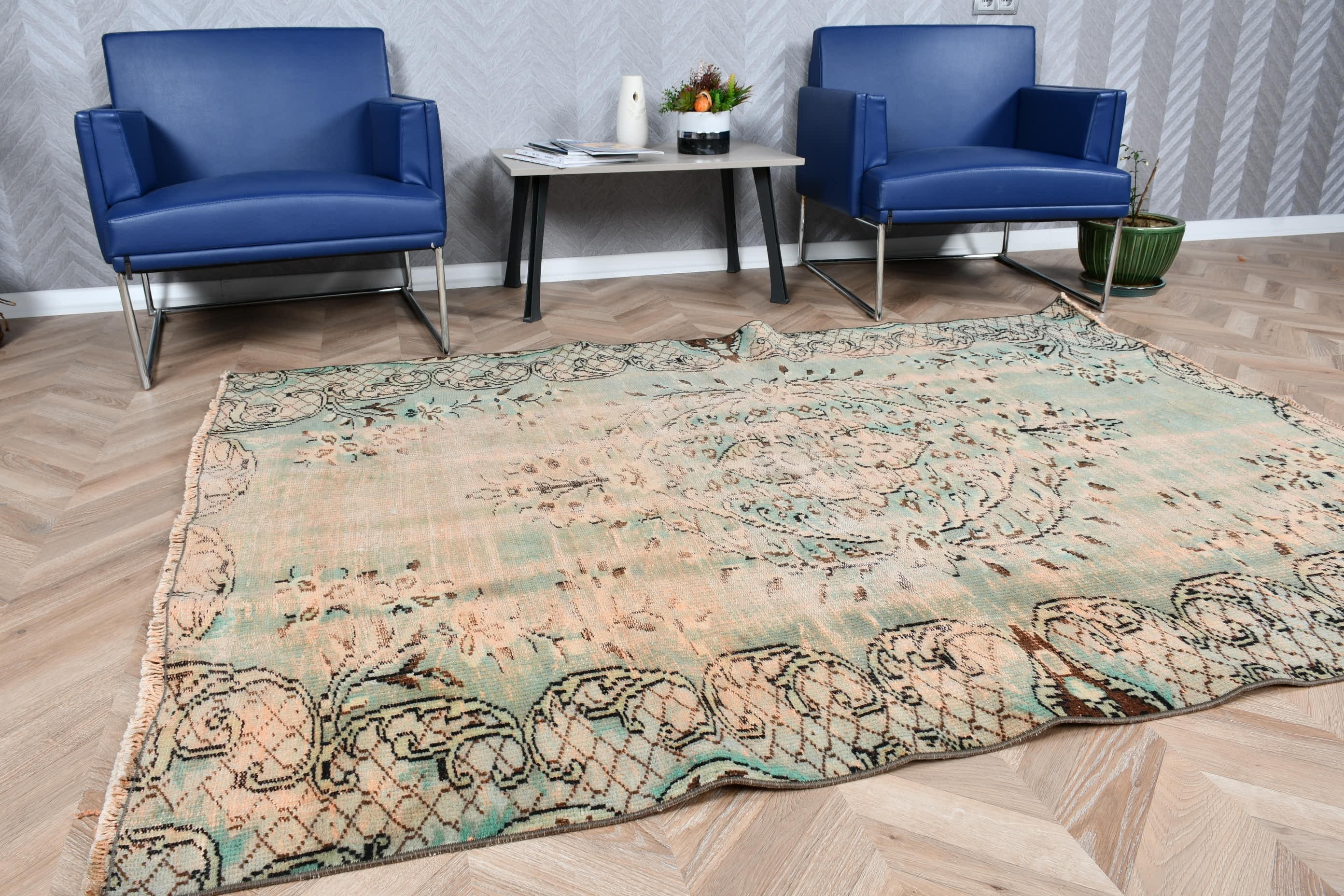 Oushak Rug, Vintage Rug, Rugs for Nursery, Turkish Rug, Abstract Rug, Green Bedroom Rugs, Kitchen Rug, 5.2x7 ft Area Rugs, Oriental Rug