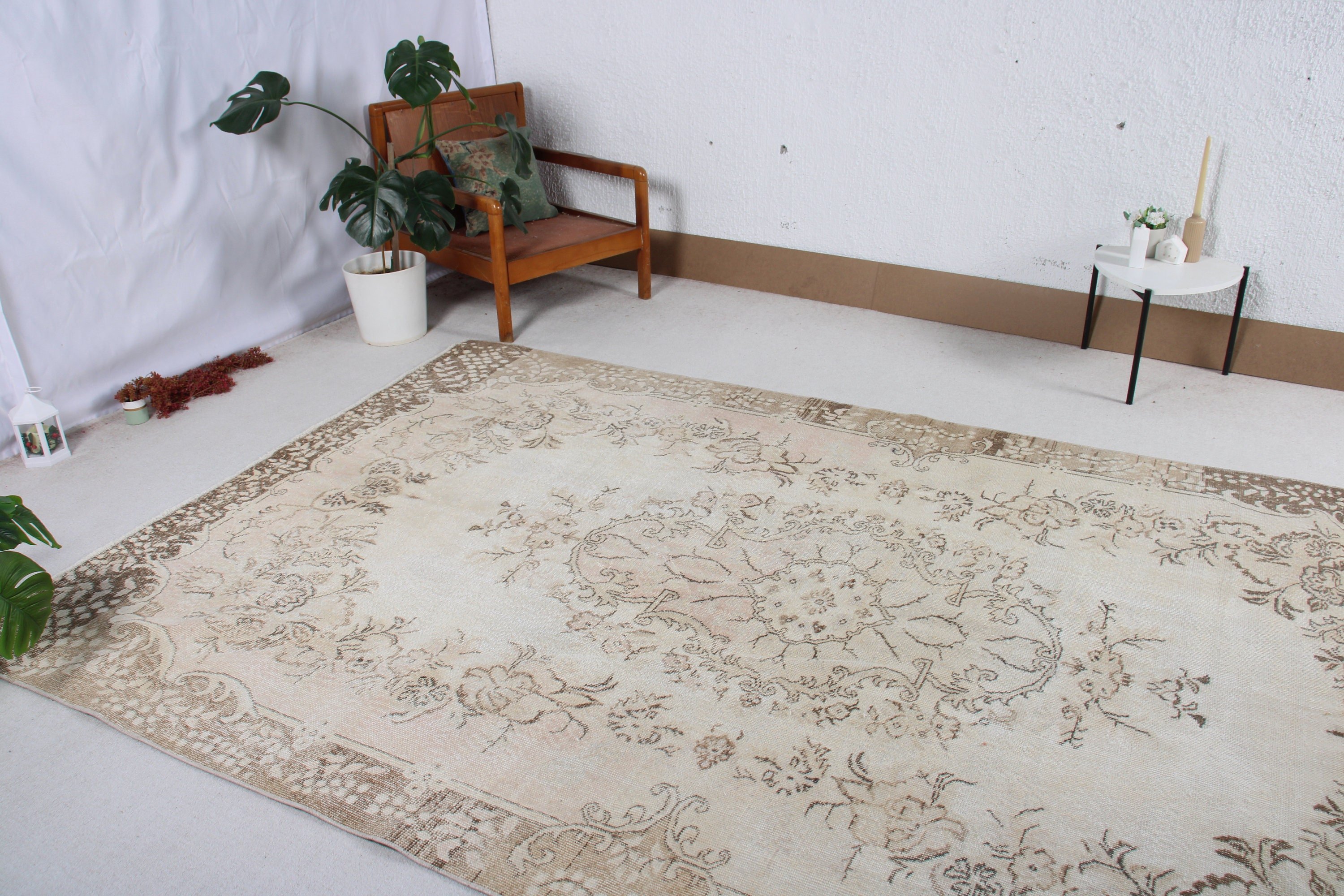 Türk Halısı, Bej Yün Halılar, Vintage Halılar, Ev Dekorasyonu Halısı, Geometrik Halı, Büyük Boho Halısı, Modern Halı, Yatak Odası Halıları, 6.6x10.2 ft Büyük Halılar