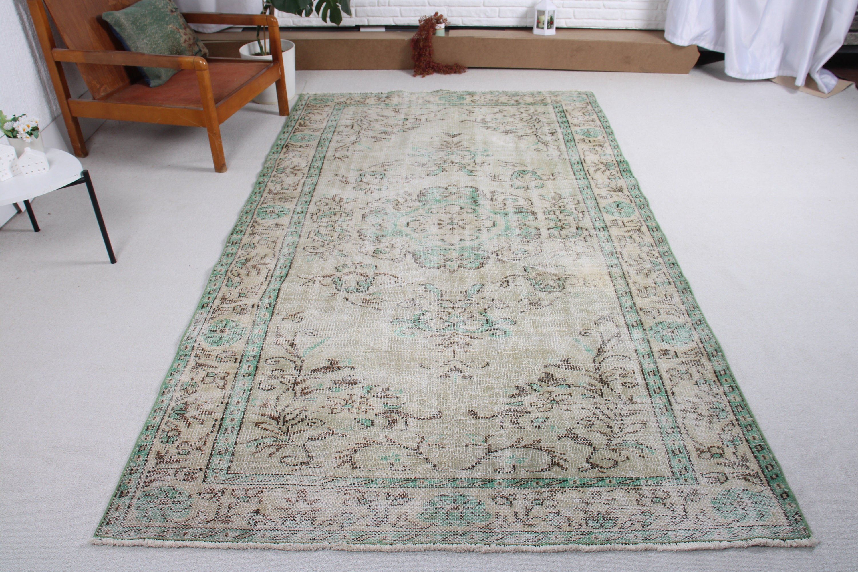 Bej Antika Halı, Yer Halısı, Yatak Odası Halısı, Türk Halısı, Büyük Boho Halıları, 5.2x8.7 ft Büyük Halı, Egzotik Halılar, Vintage Halı