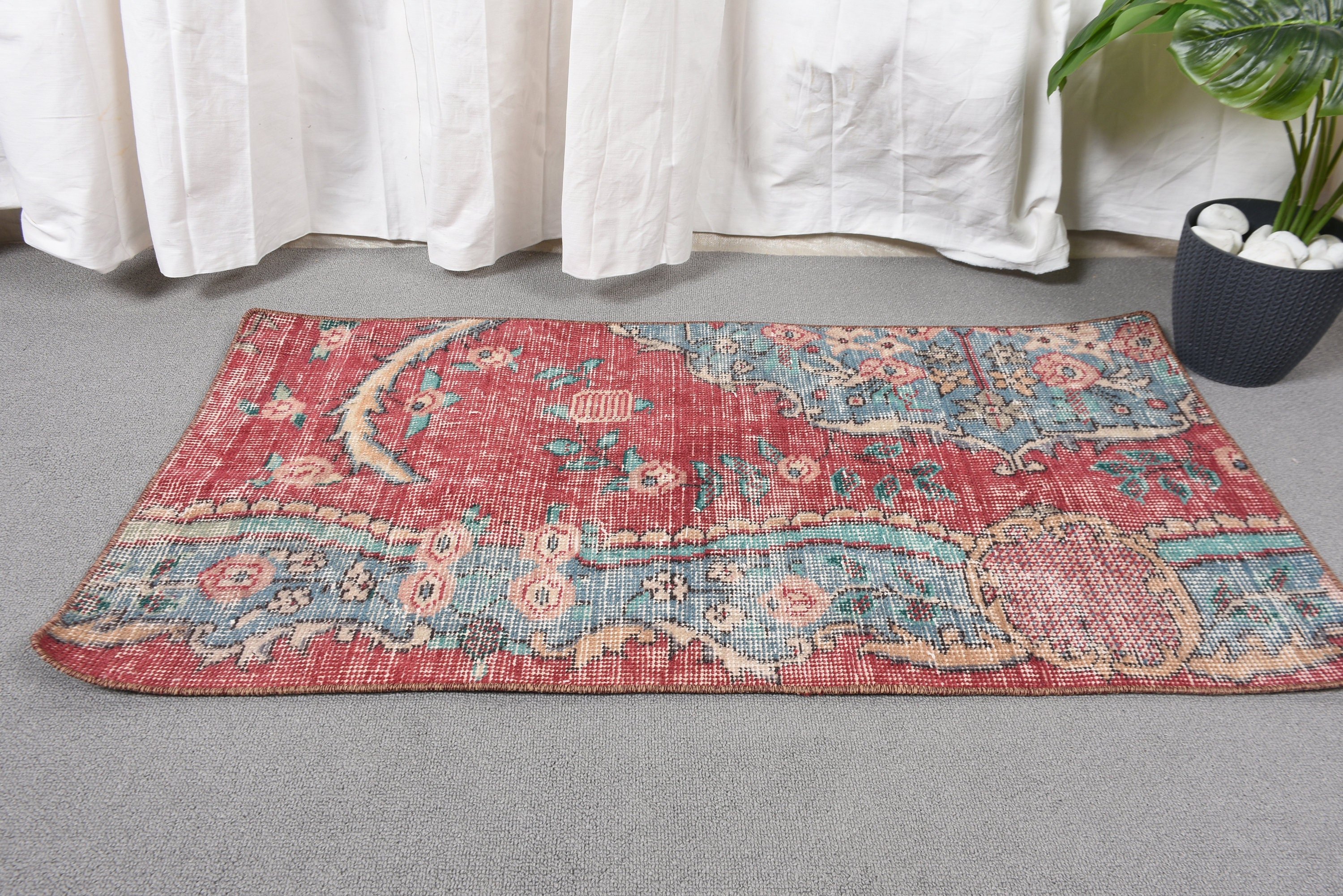 Bath Rugs, Bedroom Rugs, Rugs for Entry, Vintage Rug, Red  1.7x3.3 ft Small Rugs, Geometric Rug, Statement Rug, Turkish Rugs