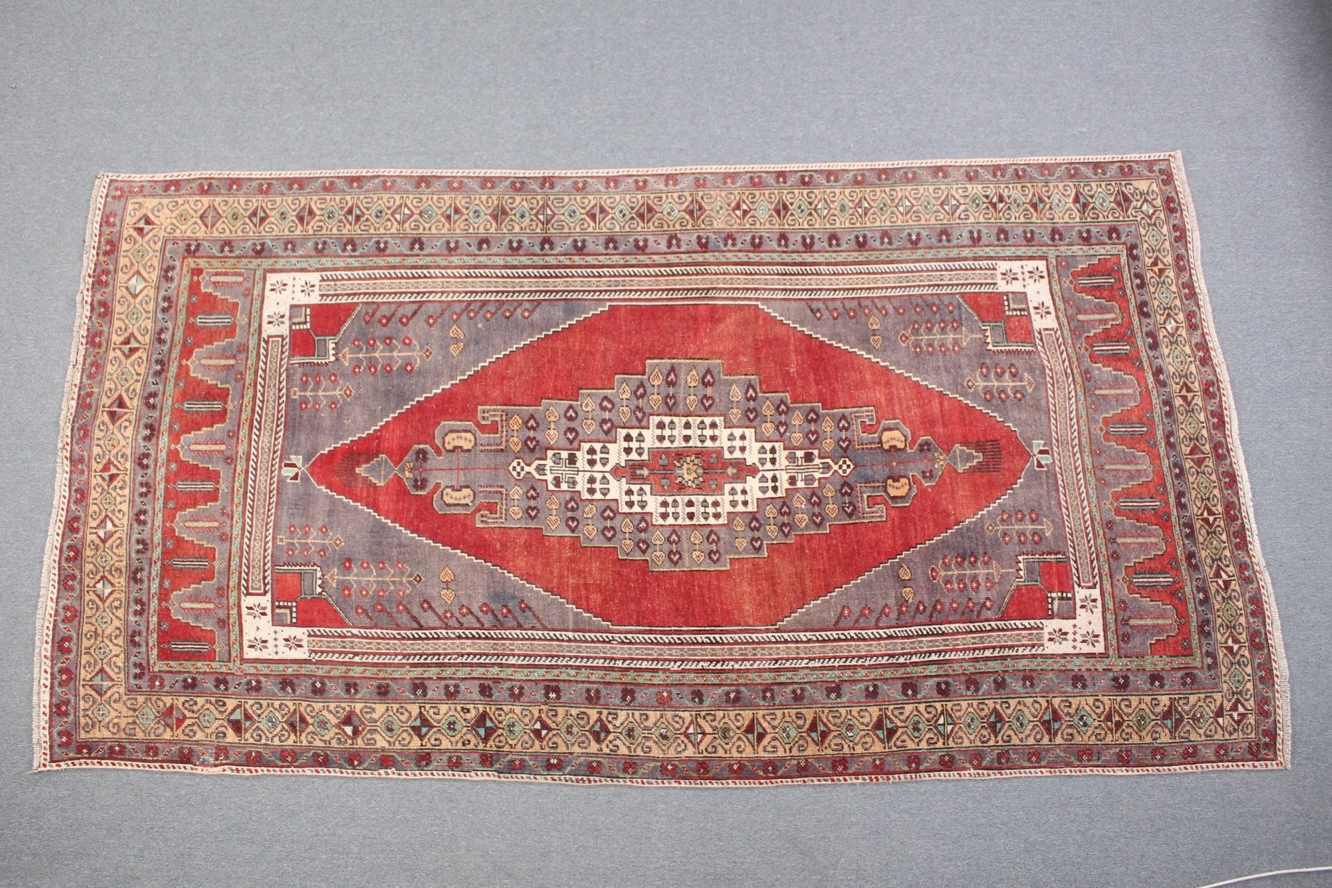 Mutfak Halısı, Oturma Odası Halıları, Etnik Halı, 5.4x10.3 ft Büyük Halılar, Yün Halılar, Türk Halısı, Vintage Halı, Yemek Odası Halısı, Kırmızı Ev Dekor Halısı