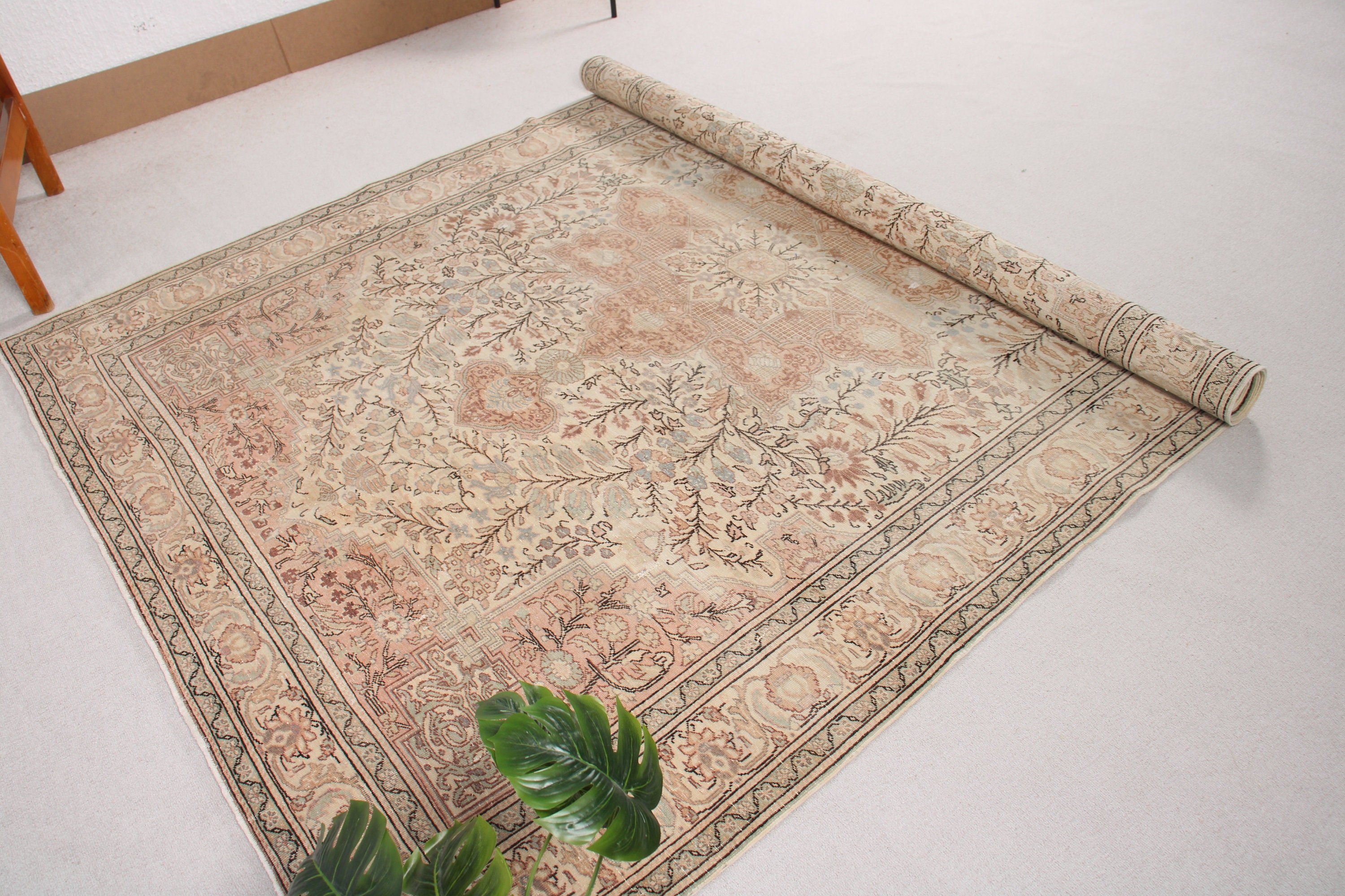 Büyük Vintage Halılar, 6.4x9.4 ft Büyük Halı, Yün Halı, Mutfak Halısı, Lüks Halı, Türk Halıları, Bej Yün Halı, Vintage Halılar, Büyük Boho Halı