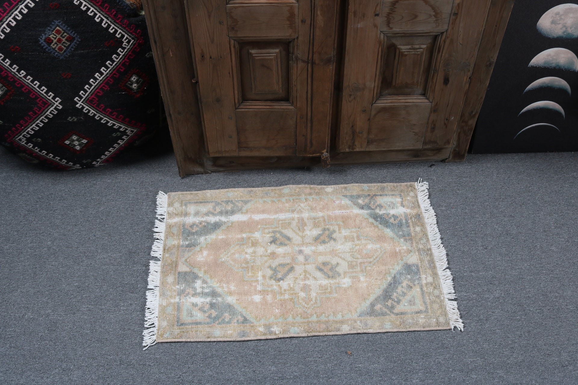 Turkish Rugs, Orange Flatweave Rugs, Vintage Rugs, Small Boho Rugs, Antique Rug, Wall Hanging Rug, 1.5x2.3 ft Small Rug, Kitchen Rugs