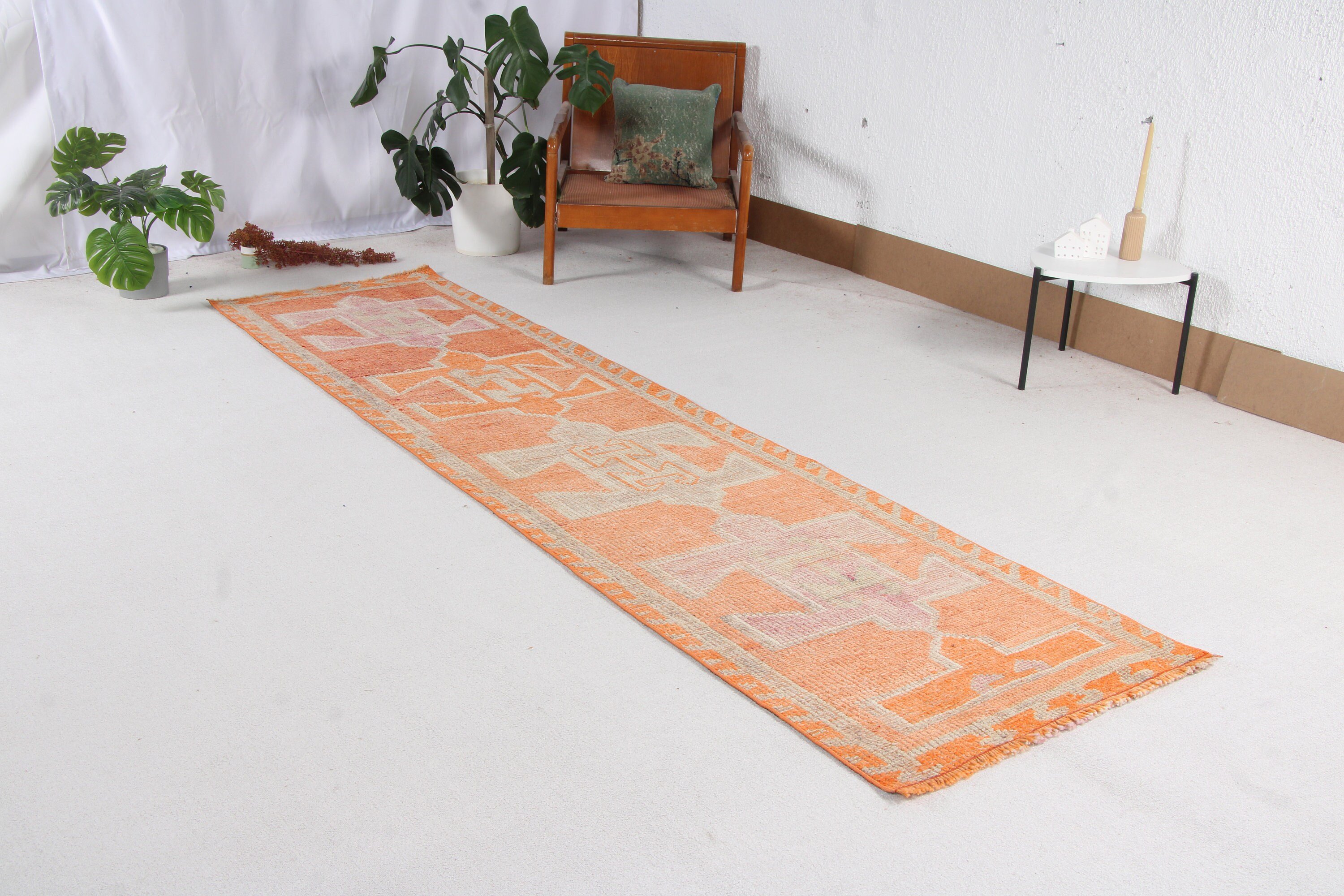 Handwoven Rugs, 2.7x10.5 ft Runner Rugs, Turkish Rugs, Corridor Rugs, Floor Rugs, Boho Rugs, Orange Handwoven Rugs, Vintage Rugs, Stair Rug