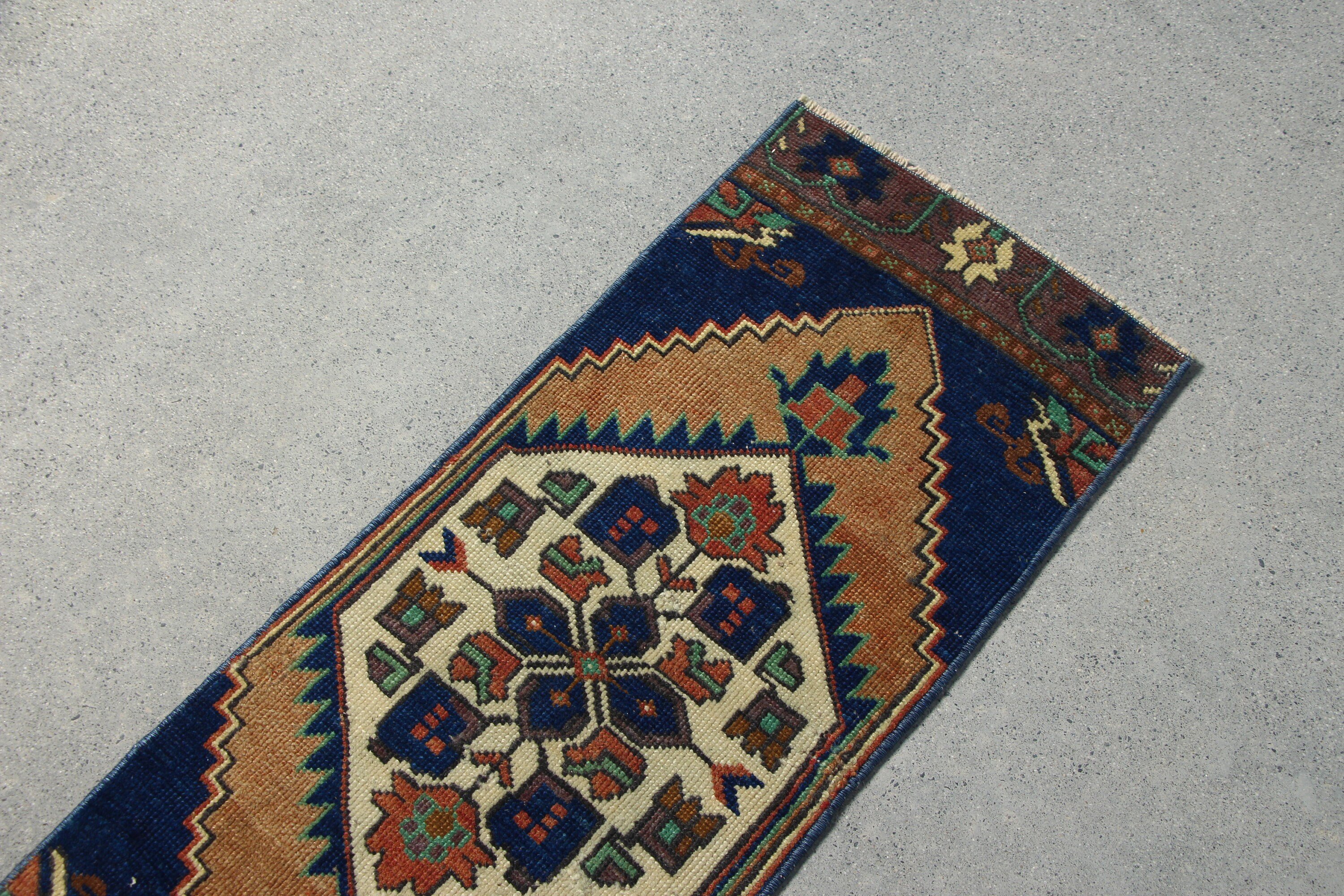Blue Wool Rug, Vintage Rug, Turkish Rug, Bedroom Rug, Entry Rug, 1.2x3.1 ft Small Rug, Anatolian Rugs, Antique Rugs, Rugs for Bedroom